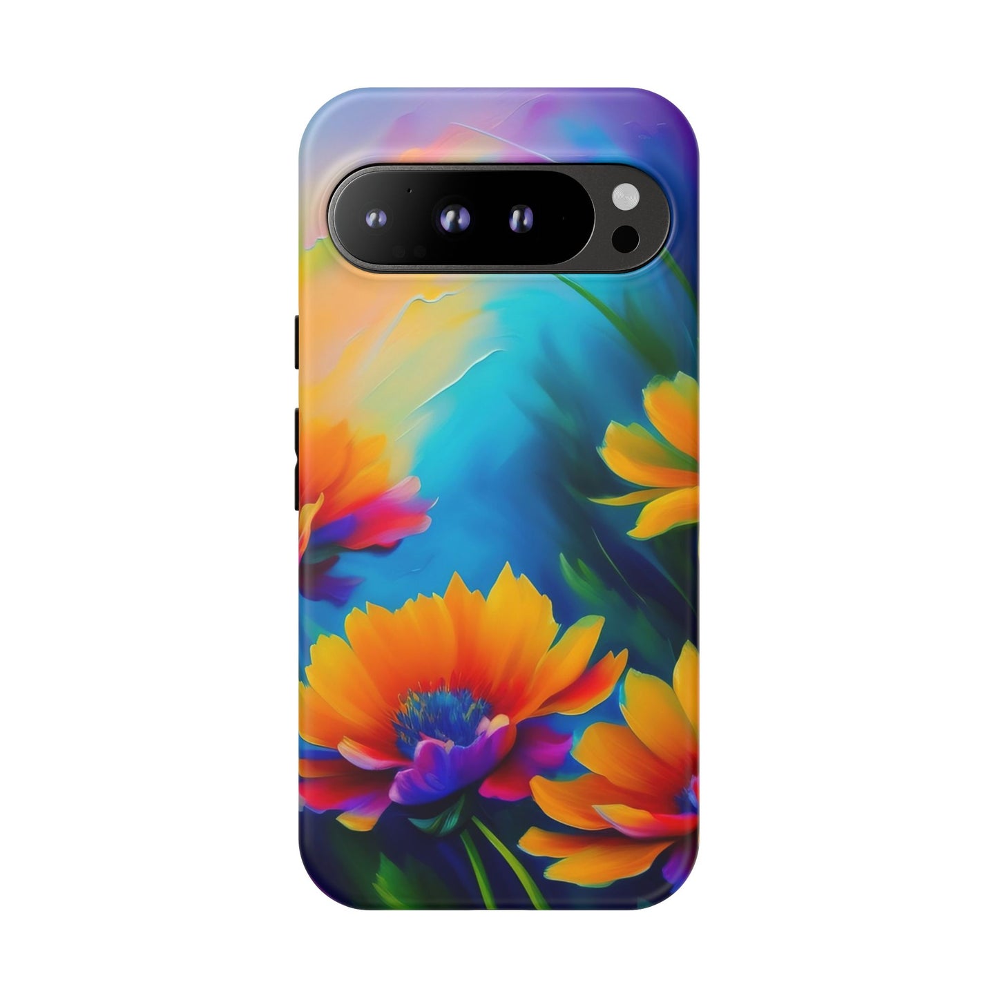 Floral Sunset Tough Phone Case — Vibrant Watercolor Flowers Protective Cover