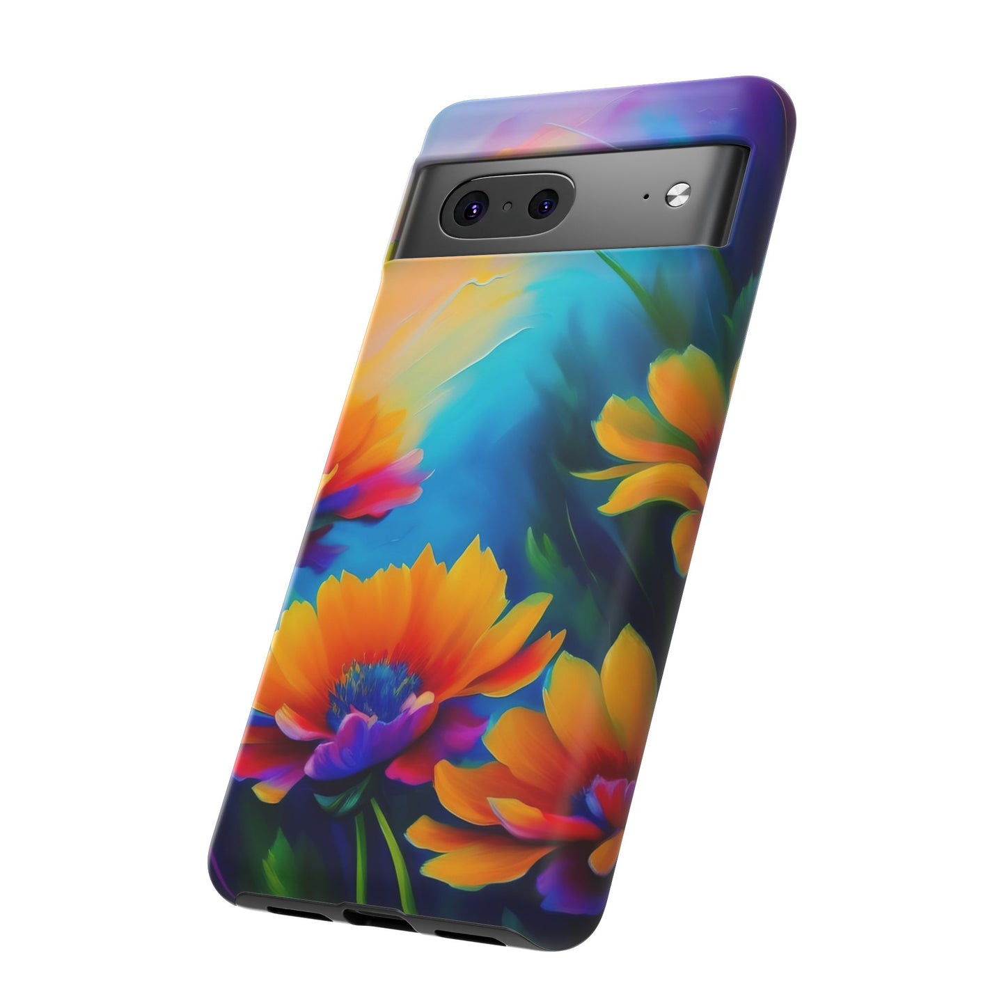 Floral Sunset Tough Phone Case — Vibrant Watercolor Flowers Protective Cover