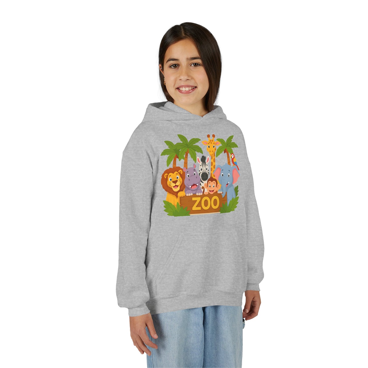 Kids Zoo Animals Hoodie - Cute Safari Lion Giraffe Elephant Sweatshirt