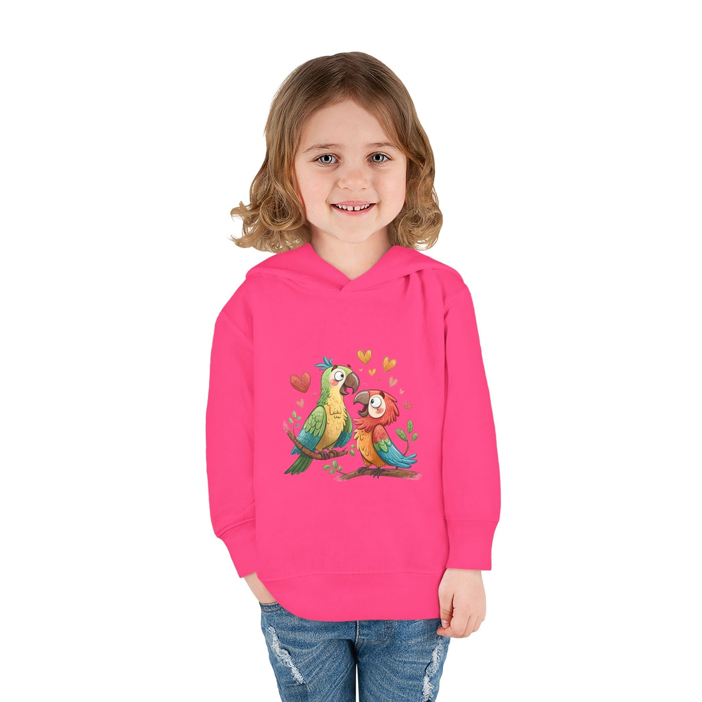 Toddler Hoodie — Cute Parrot Love Pullover (Heart Bird Kids Sweatshirt)