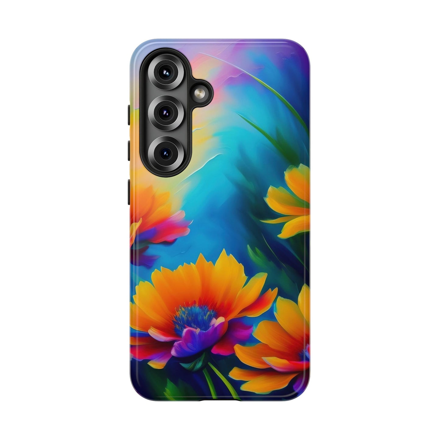 Floral Sunset Tough Phone Case — Vibrant Watercolor Flowers Protective Cover