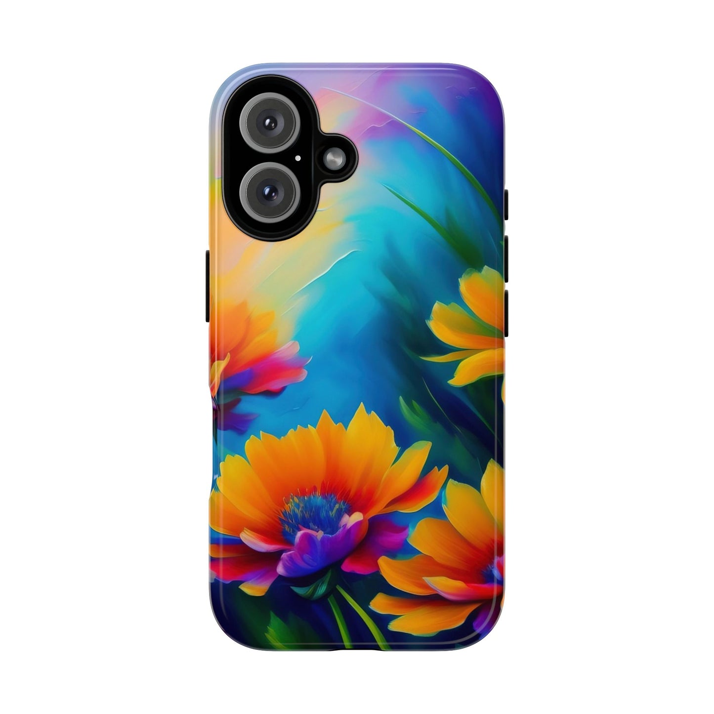 Floral Sunset Tough Phone Case — Vibrant Watercolor Flowers Protective Cover