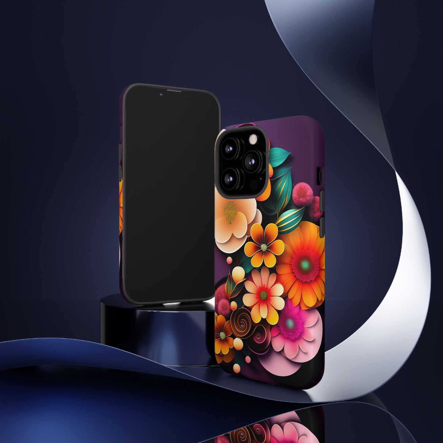 Floral Burst Tough Phone Case — Colorful Retro Flowers Protective Cover