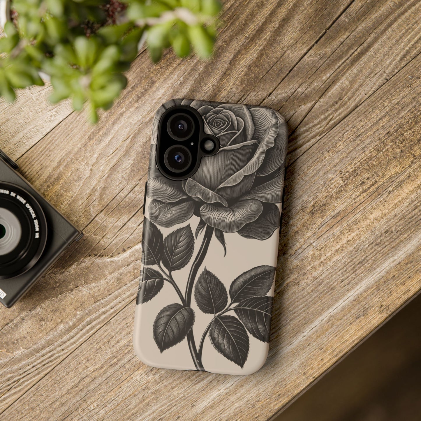 Black Rose Phone Case, Tough Cases with Floral Design, Elegant Tech Accessory, Gift for Flower Lovers, Stylish Protection