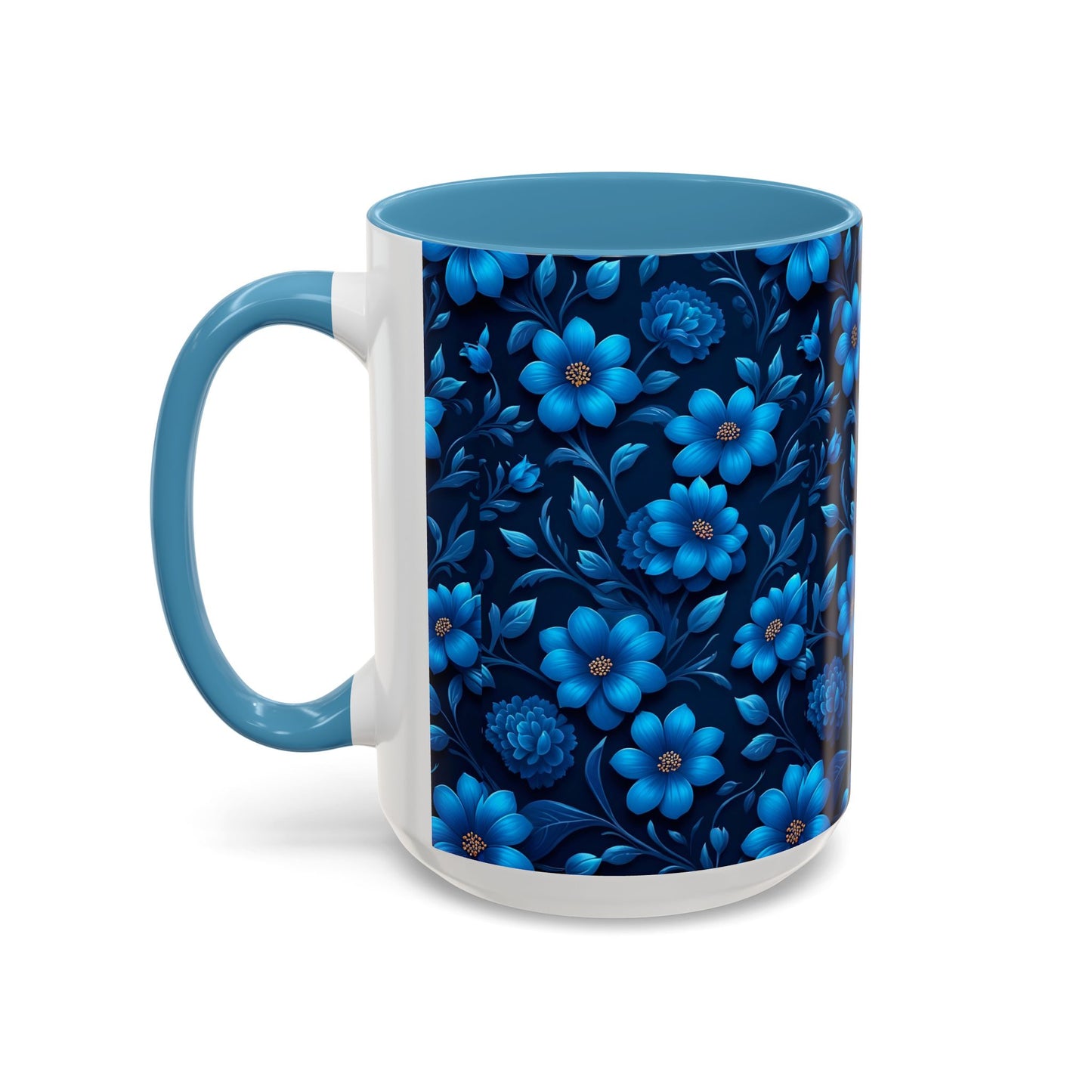 Floral Accent Coffee Mug, Blue Flower Mug, Ceramic Coffee Cup, Gift for Her, Nature-Themed Drinkware, Floral Home Decor, Unique Mug