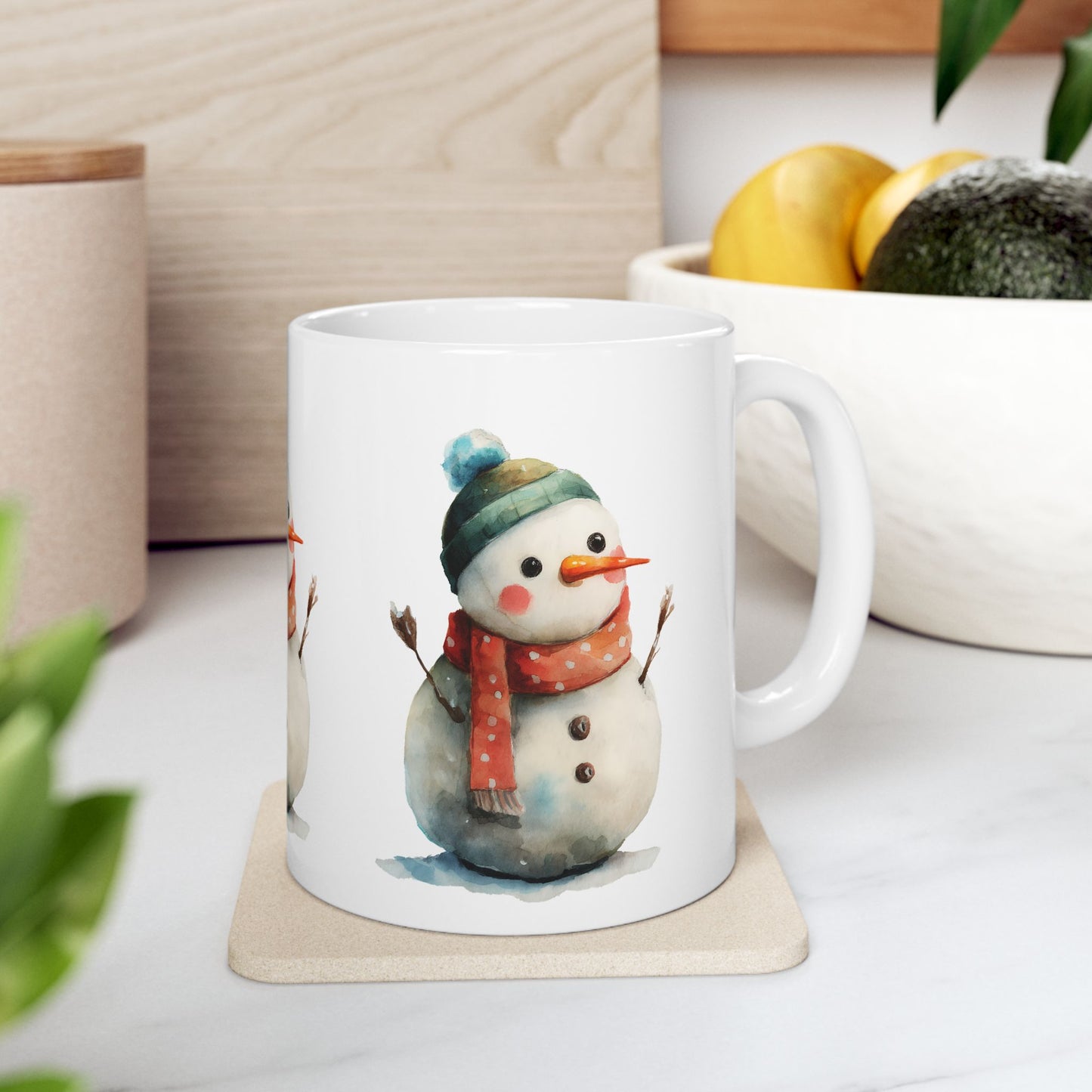 Whimsical Snowman Ceramic Mug, Holiday Gift, Winter Decor, Hot Cocoa Mug, Christmas Present, Cozy Kitchen Accessory