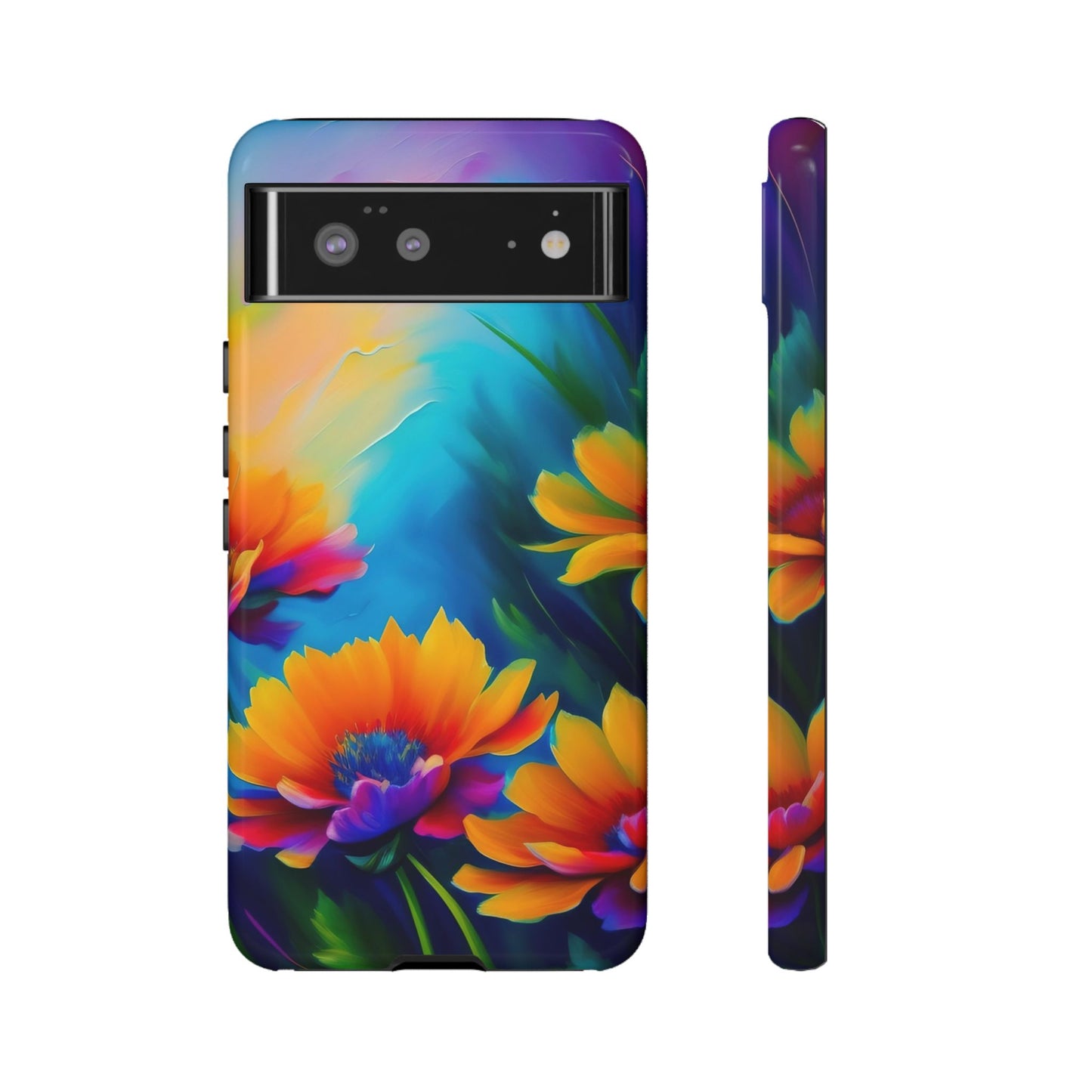 Floral Sunset Tough Phone Case — Vibrant Watercolor Flowers Protective Cover