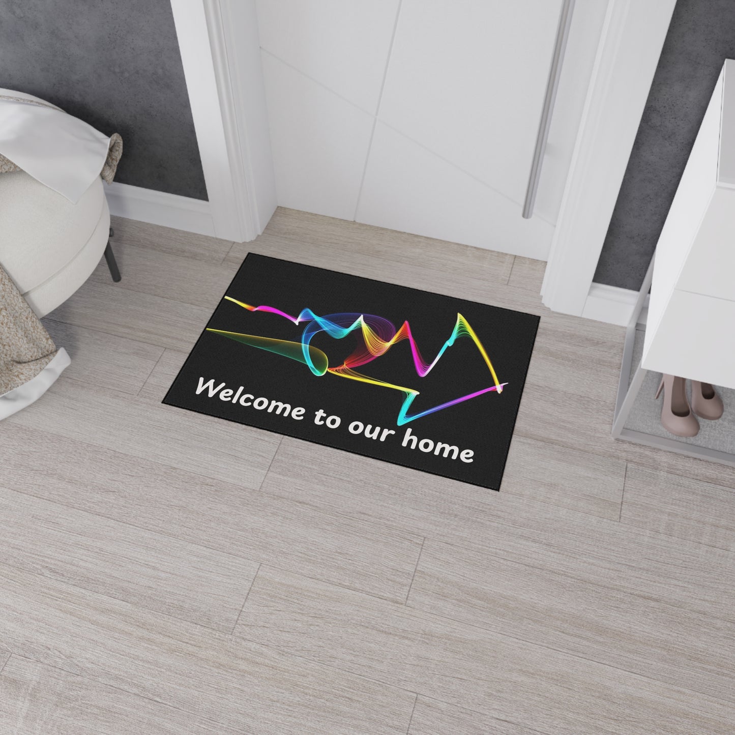 Welcome to Our Home Floor Mat — Colorful Wave Entrance Rug