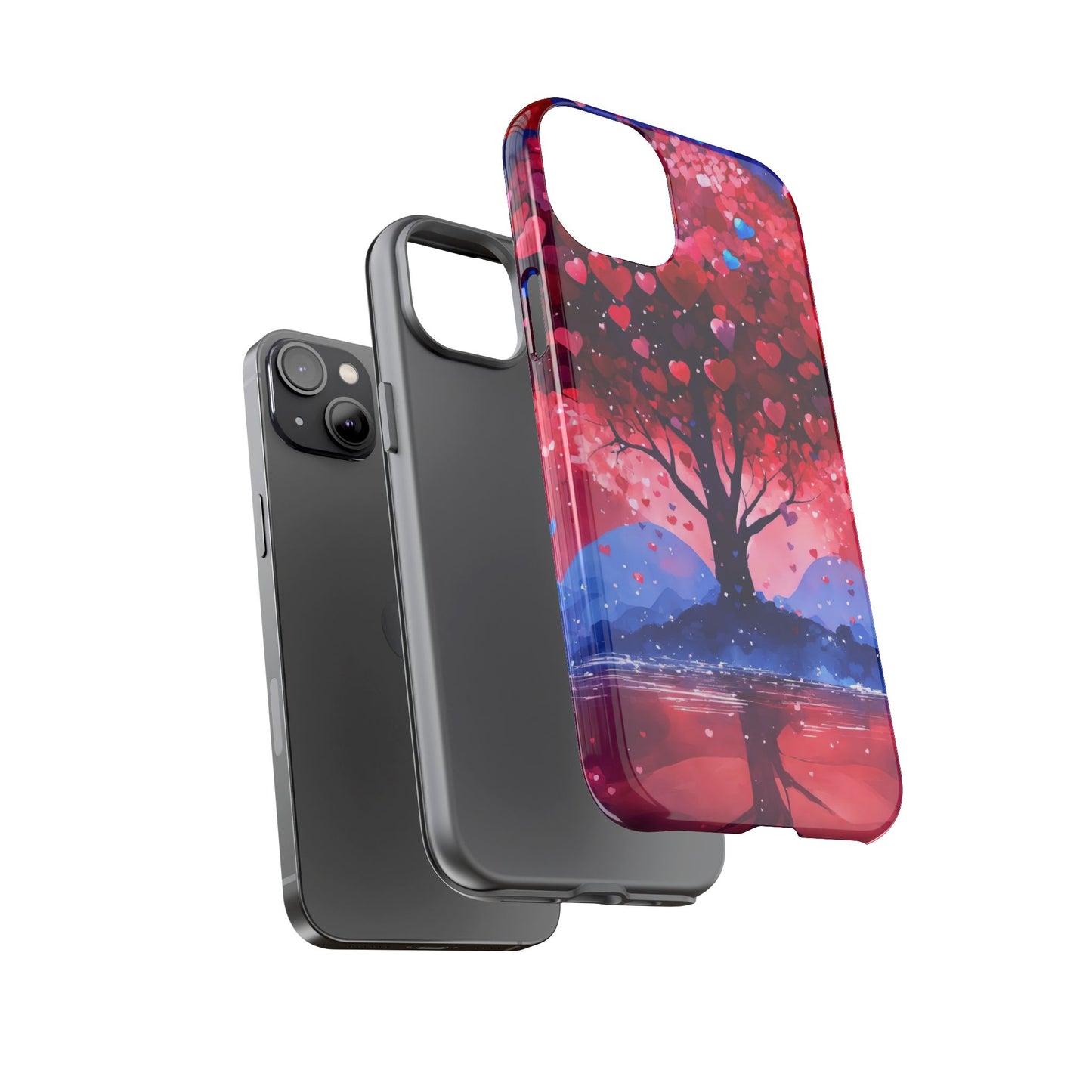 Heart Tree Phone Case — Romantic Red & Blue Protective Tough Case
