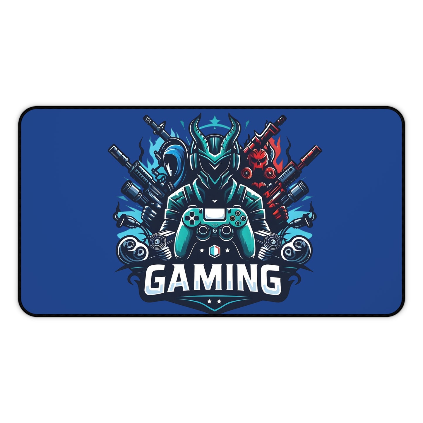 Gaming Desk Mat — Blue Gamer Mouse Pad with Controller Emblem
