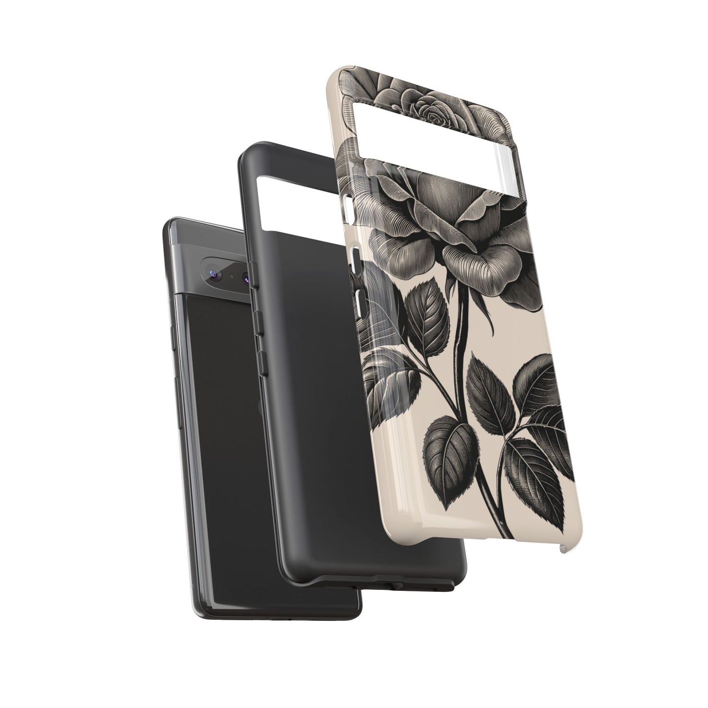 Black Rose Phone Case, Tough Cases with Floral Design, Elegant Tech Accessory, Gift for Flower Lovers, Stylish Protection