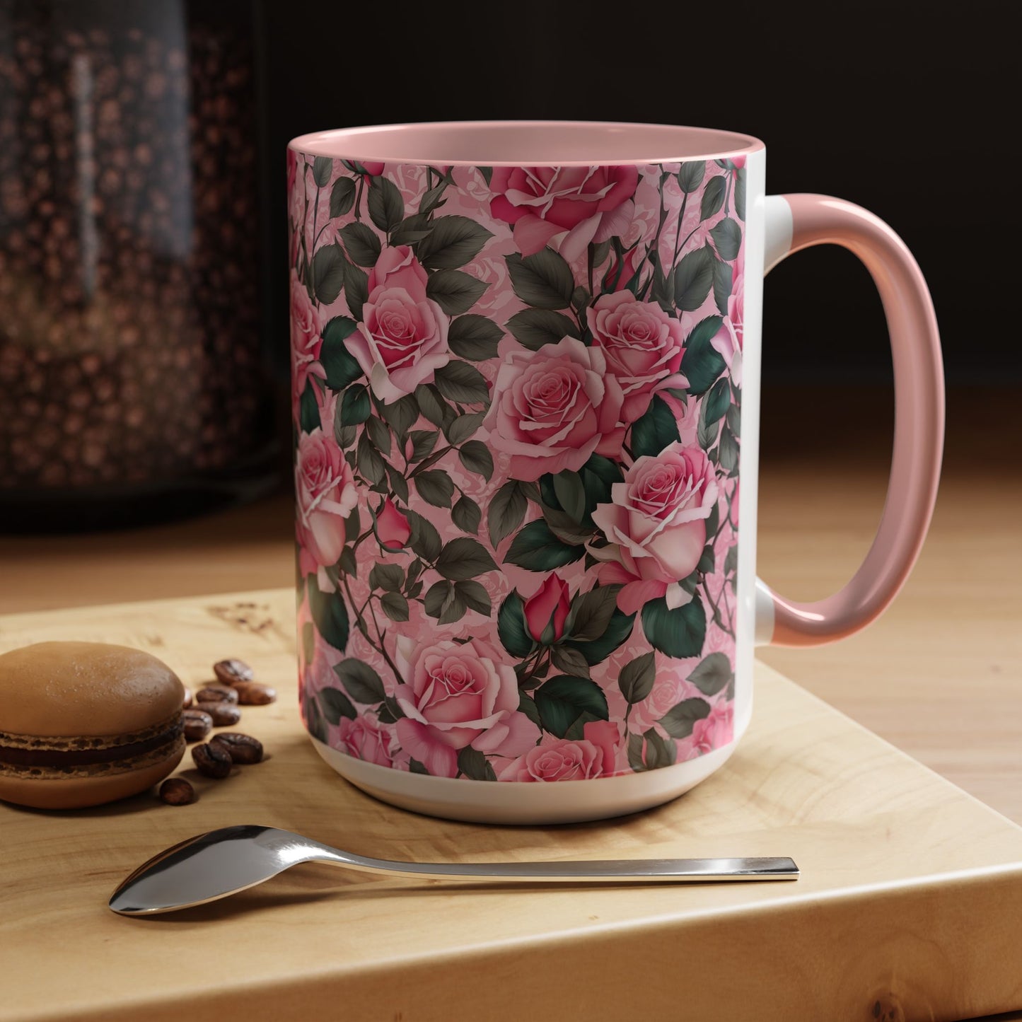 Floral Accent Coffee Mug, Pink Rose Mug, Gift for Her, Tea Cup, Mother's Day Present, Home Decor, Kitchen Essentials