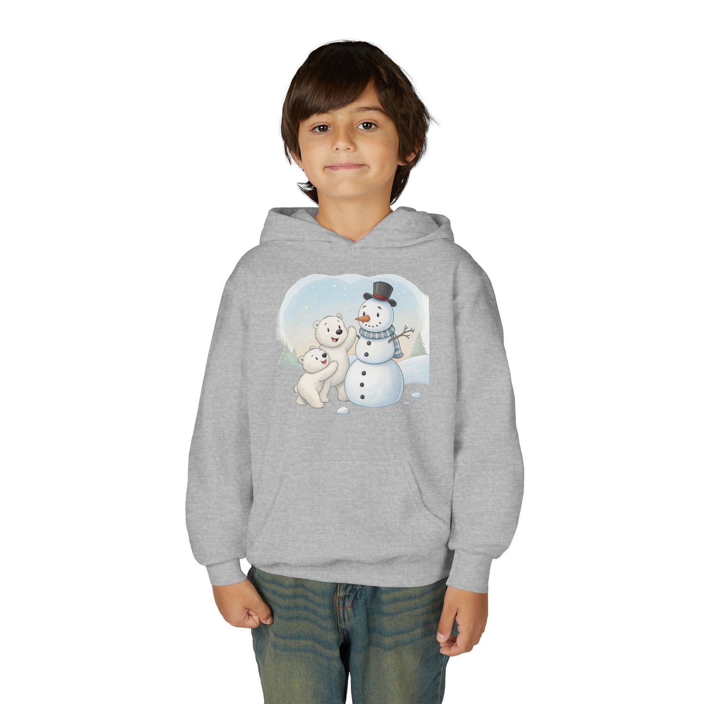 Kids Snowman Hoodie — Cute Polar Bear & Snowman Holiday Sweatshirt