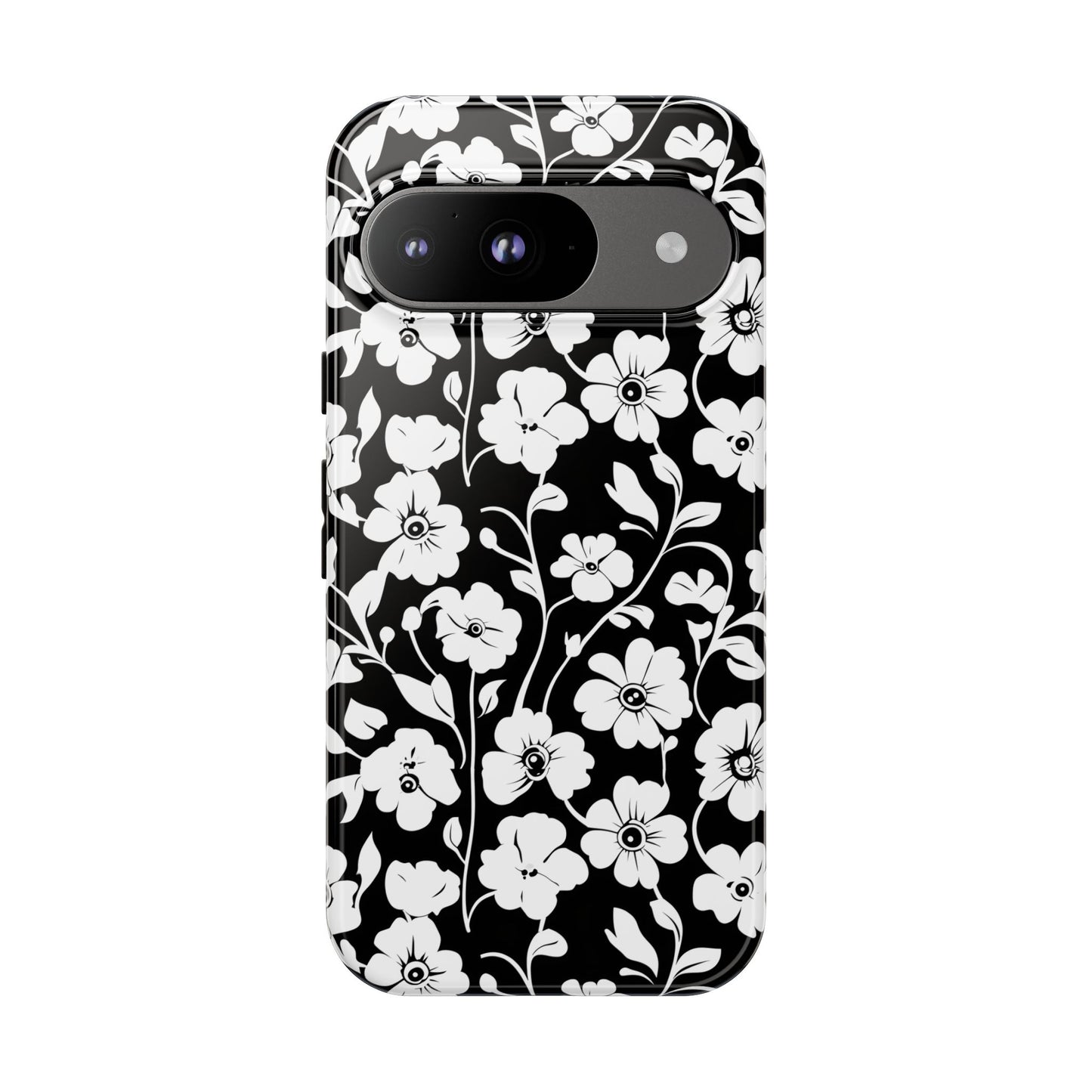 Floral Noir Tough Phone Case — Black & White Flower Protective Cover