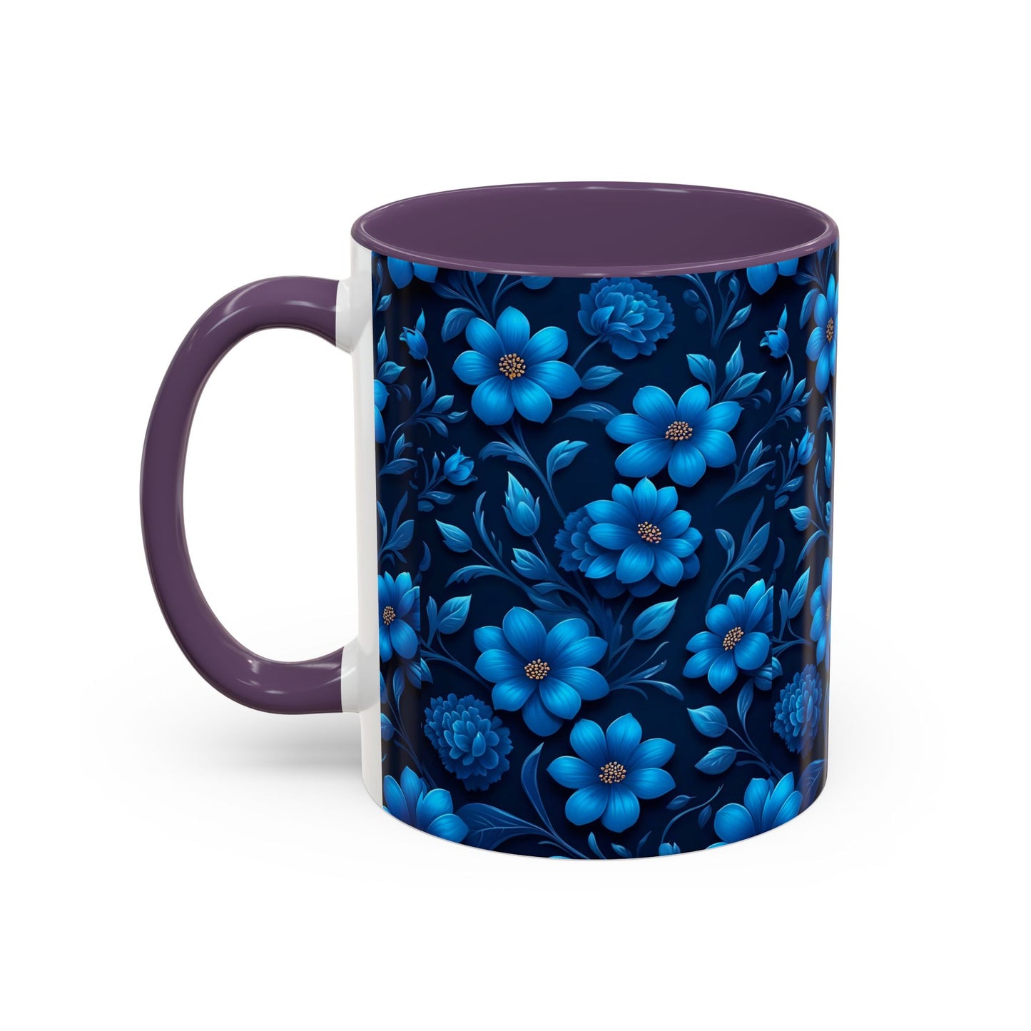 Floral Accent Coffee Mug, Blue Flower Mug, Ceramic Coffee Cup, Gift for Her, Nature-Themed Drinkware, Floral Home Decor, Unique Mug