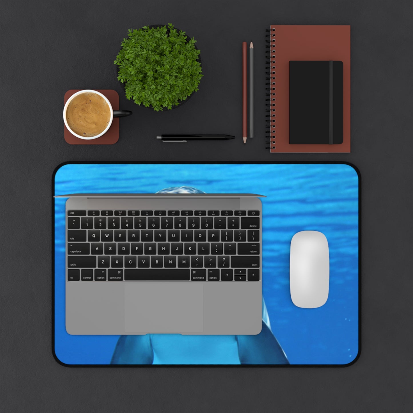 Dolphin Desk Mat — Playful Ocean Blue Mouse Pad