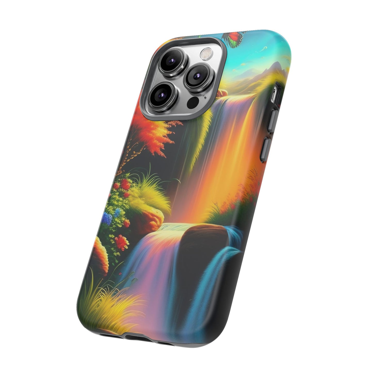 Phone Case - Vibrant Waterfall Landscape with Butterfly | Colorful Nature Protective Case