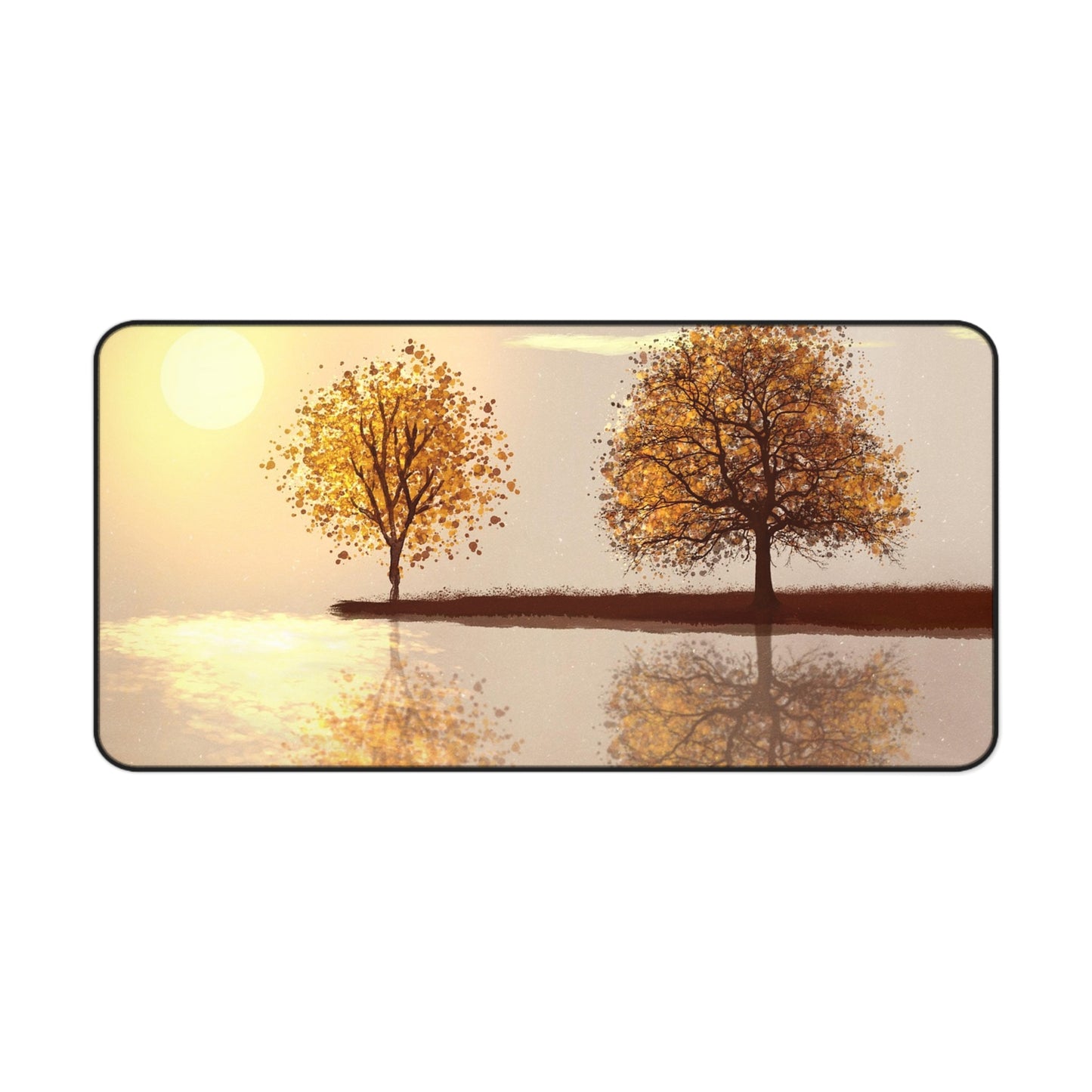 Autumn Reflection Desk Mat — Tranquil Sunset Tree Mouse Pad