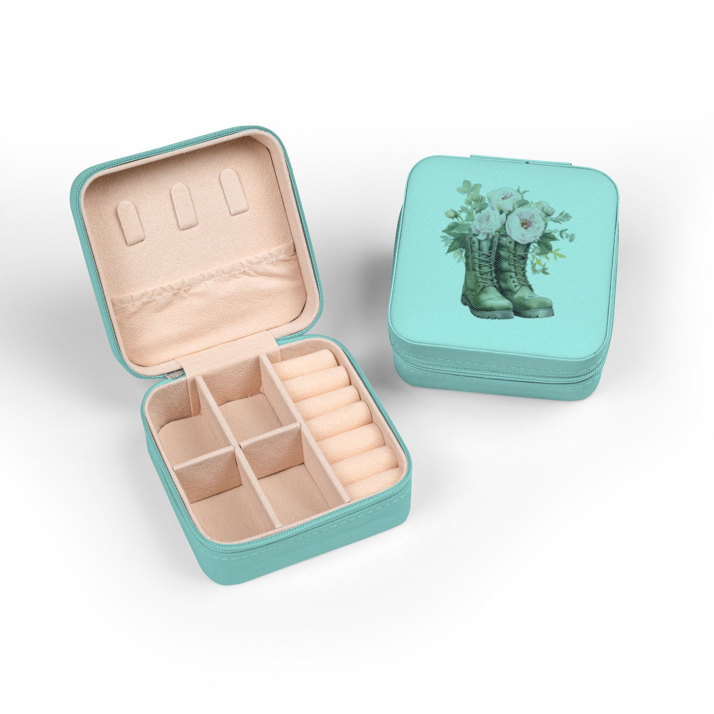 Compact Floral Boots Jewelry Travel Case – Portable Earring & Ring Organizer