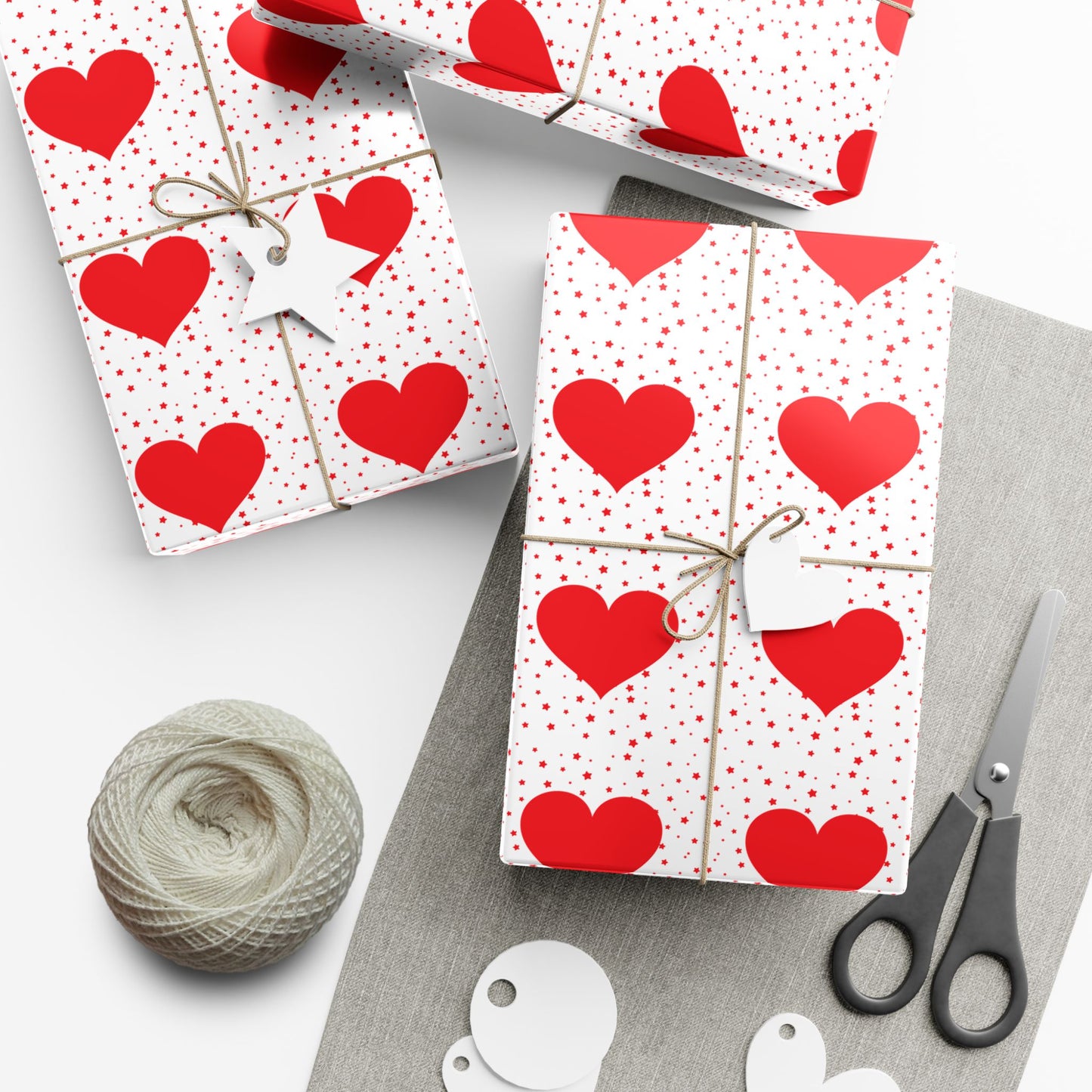 Heart Pattern Gift Wrap Paper — Red Hearts on White for Valentine’s Day & Romantic Gifts