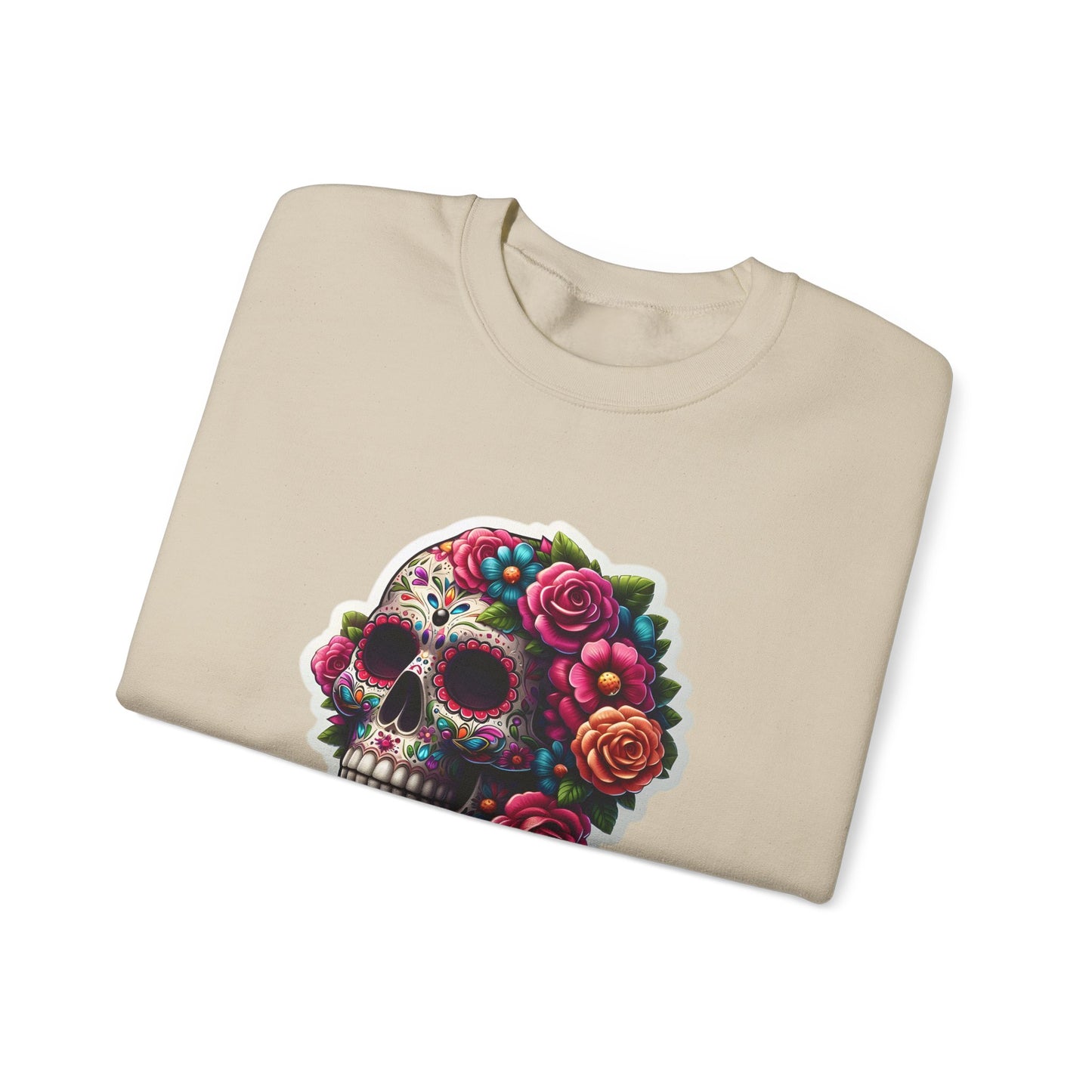 Sugar Skull Crewneck Sweatshirt — Floral Day of the Dead Graphic