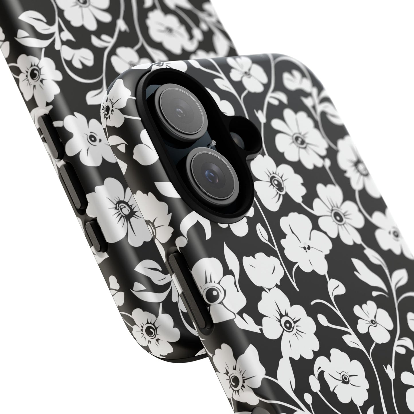 Floral Noir Tough Phone Case — Black & White Flower Protective Cover