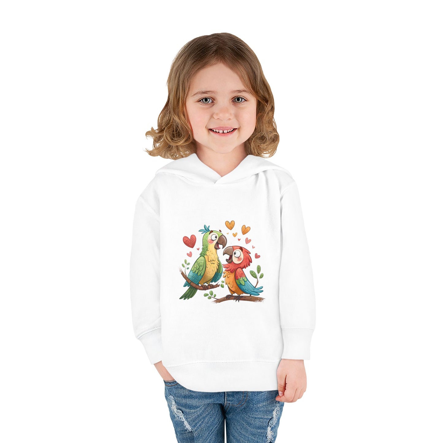 Toddler Hoodie — Cute Parrot Love Pullover (Heart Bird Kids Sweatshirt)