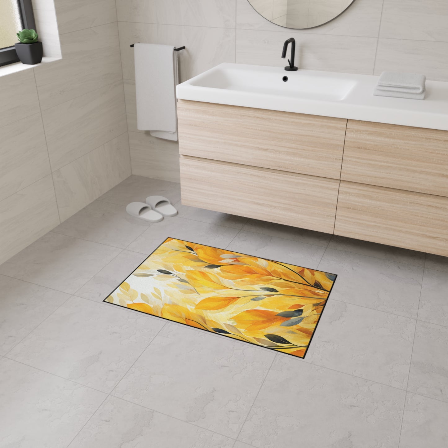 Autumn Breeze Heavy-Duty Floor Mat — Yellow Falling Leaves Entry Rug