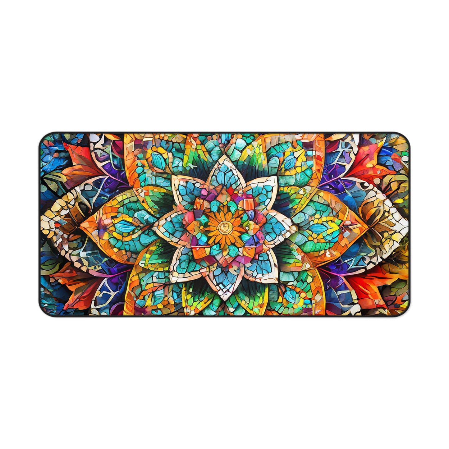 Mandala Stained-Glass Desk Mat — Colorful Boho Mouse Pad for Home Office