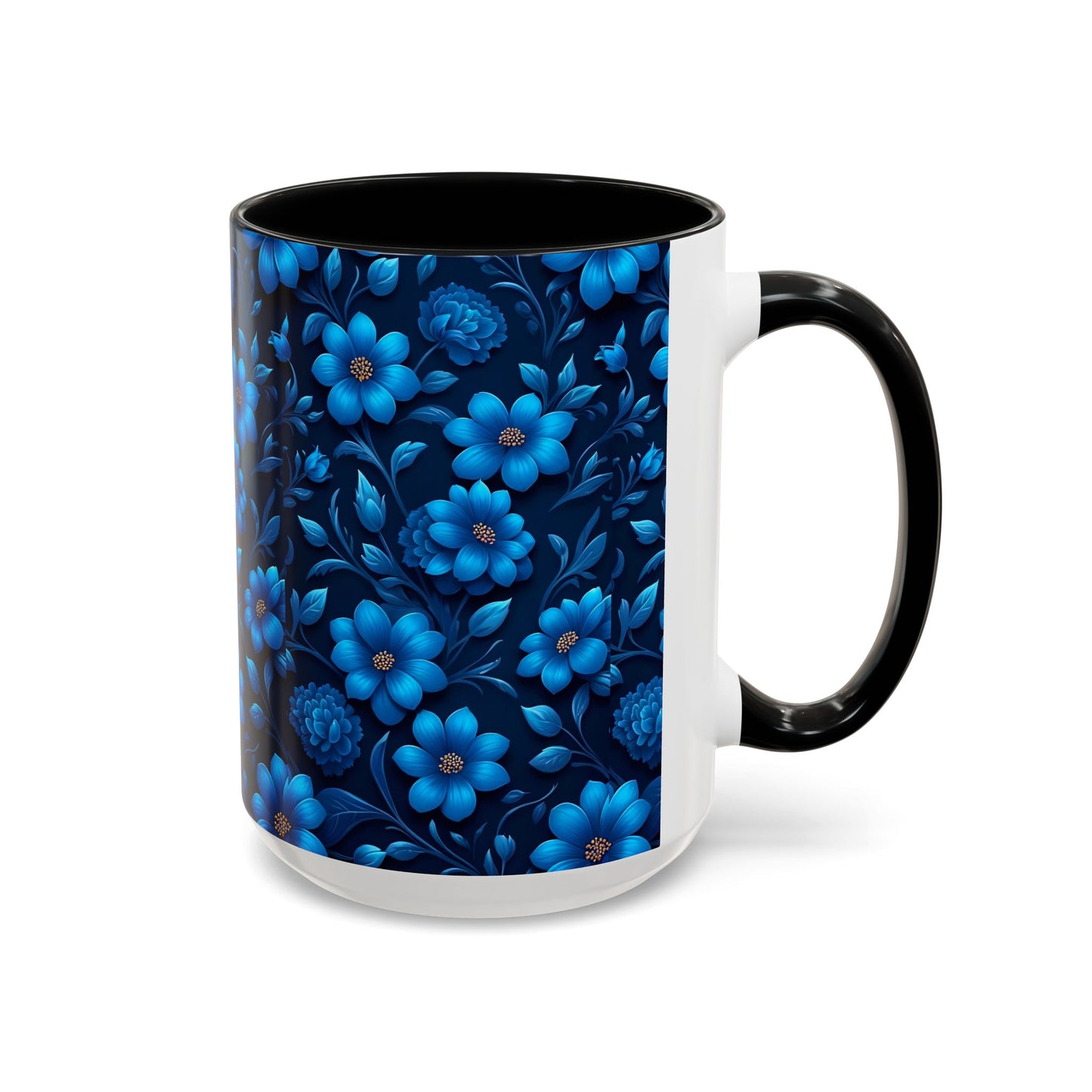 Floral Accent Coffee Mug, Blue Flower Mug, Ceramic Coffee Cup, Gift for Her, Nature-Themed Drinkware, Floral Home Decor, Unique Mug