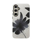 Monochrome Floral Tough Phone Case — Black Ink Flower Protective Cover