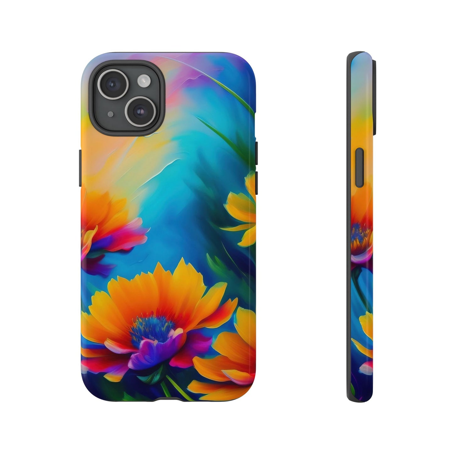 Floral Burst Tough Phone Case — Vibrant Watercolor Flowers Protective Cover