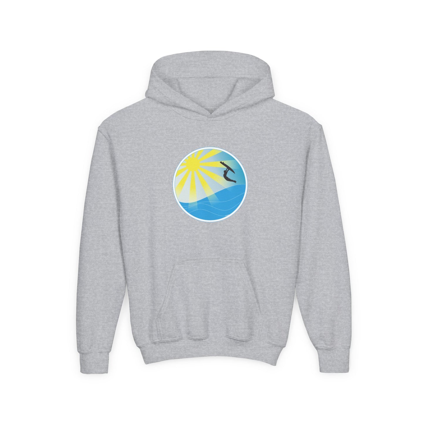 Sunrise Surf Circle Youth Hoodie | Surfing Wave Graphic