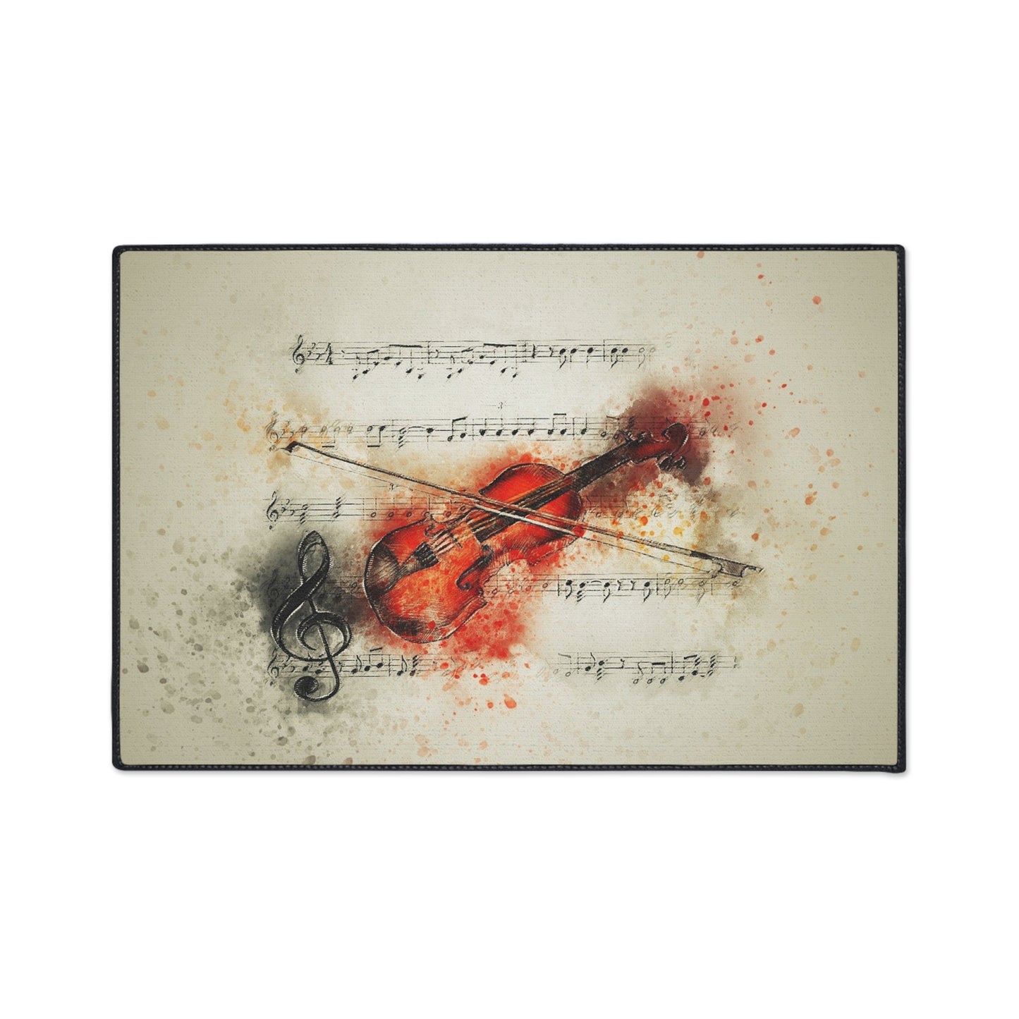 Violin Watercolor Music Heavy-Duty Floor Mat — Musical Notes Entry Rug