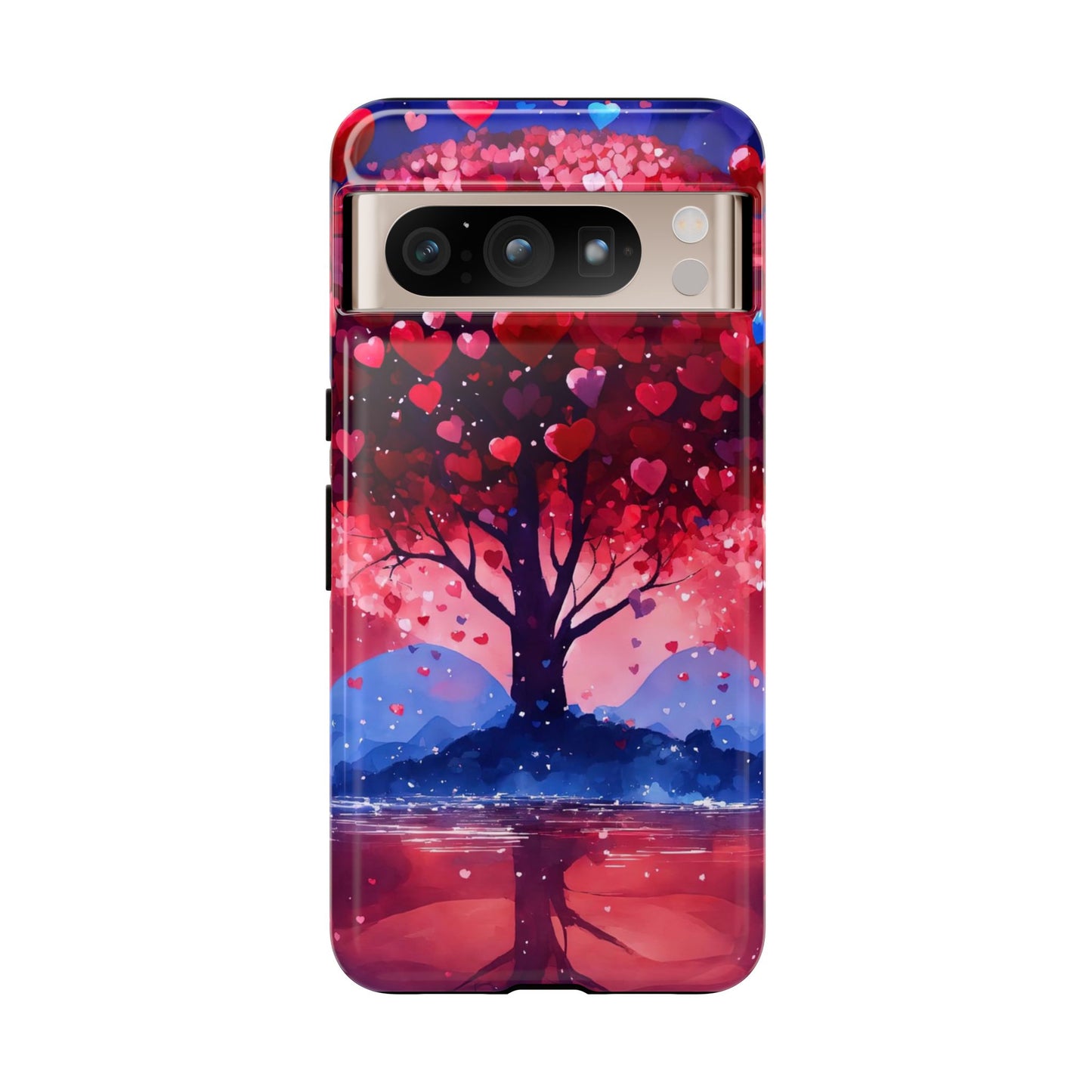 Heart Tree Phone Case — Romantic Red & Blue Protective Tough Case