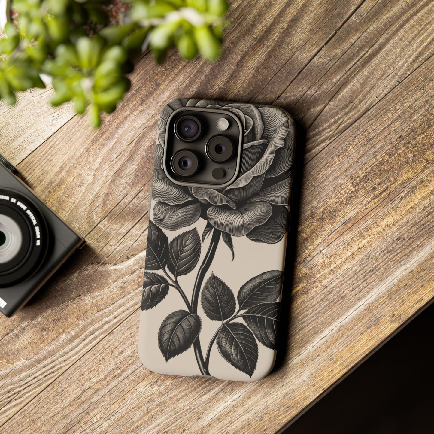 Black Rose Phone Case, Tough Cases with Floral Design, Elegant Tech Accessory, Gift for Flower Lovers, Stylish Protection