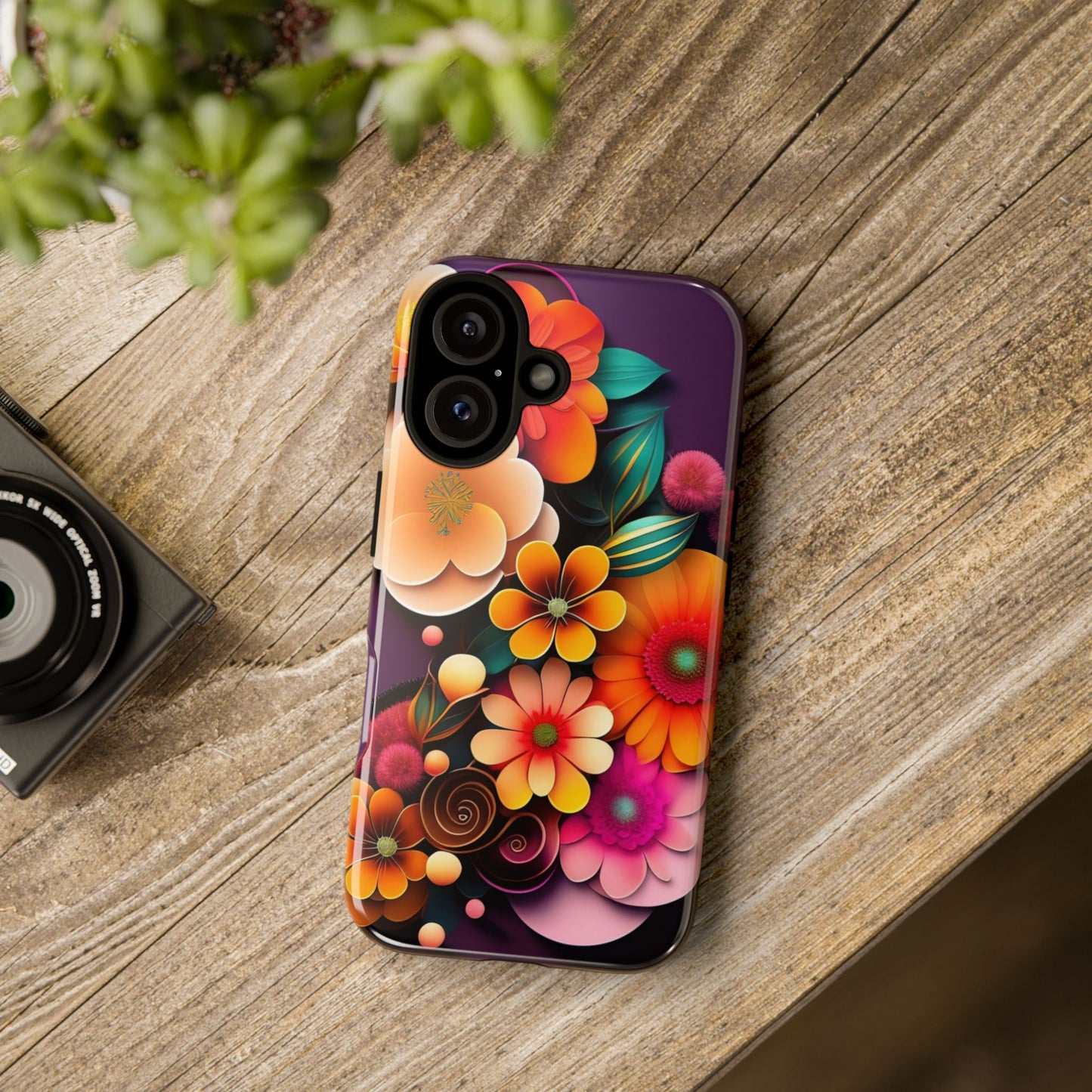 Floral Burst Tough Phone Case — Colorful Retro Flowers Protective Cover