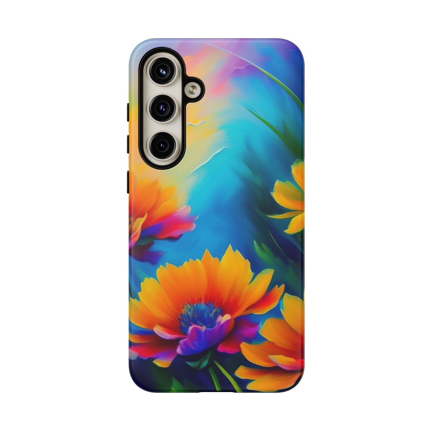 Floral Burst Tough Phone Case — Vibrant Watercolor Flowers Protective Cover