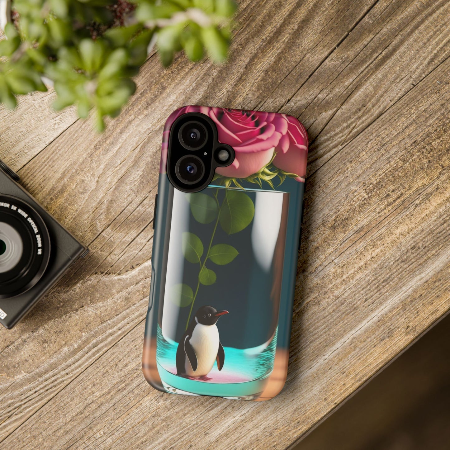 Penguin in a Glass Floral Tough Phone Case — Cute Protective Phone Cover