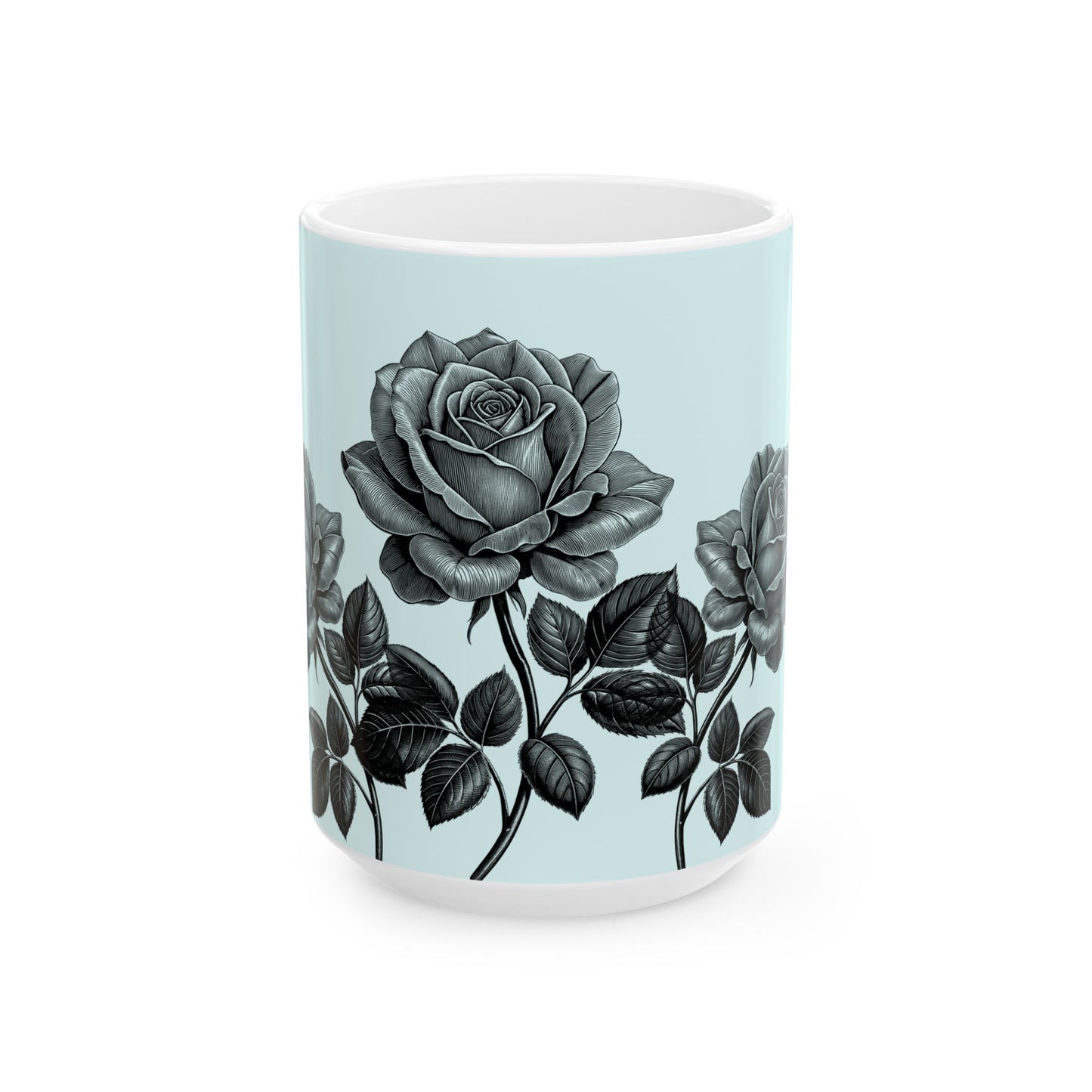 Elegant Floral Ceramic Mug - Black and White Rose Design, Coffee Cup, Gift for Her, Home Decor, Tea Lover's Perfect Mug