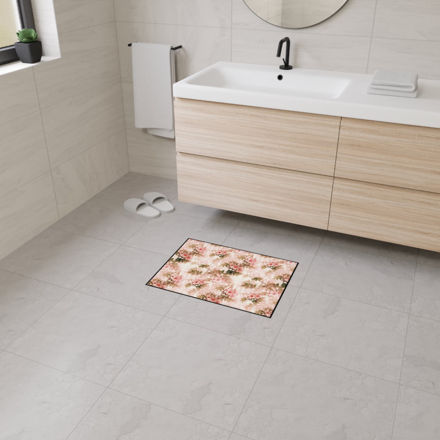 Floral Vintage Heavy-Duty Floor Mat — Pink Rose Garden Rug