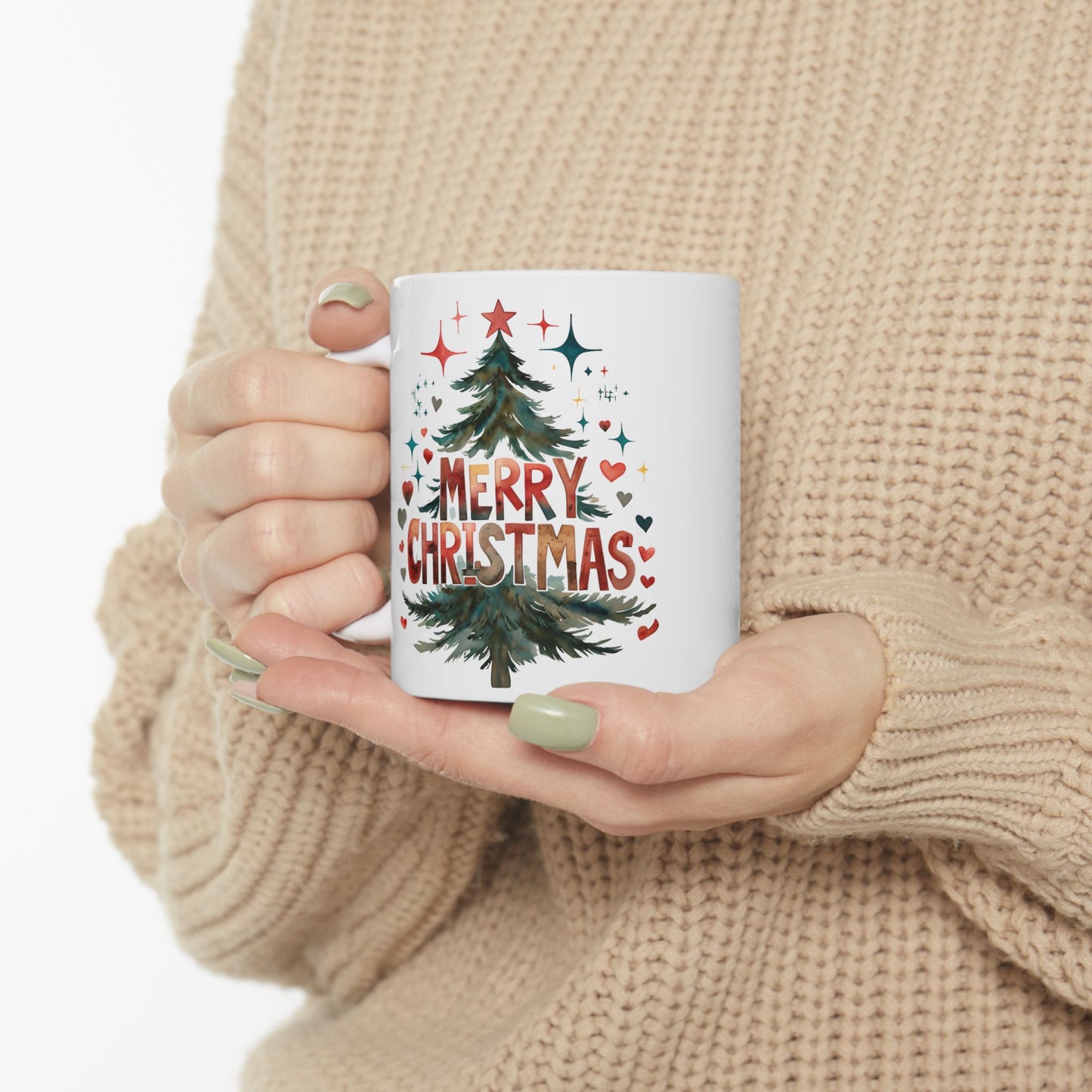 Festive Christmas Mug, Holiday Gift, Hot Cocoa Cup, Merry Christmas Beverage Container, Winter Decor, Family Gatherings