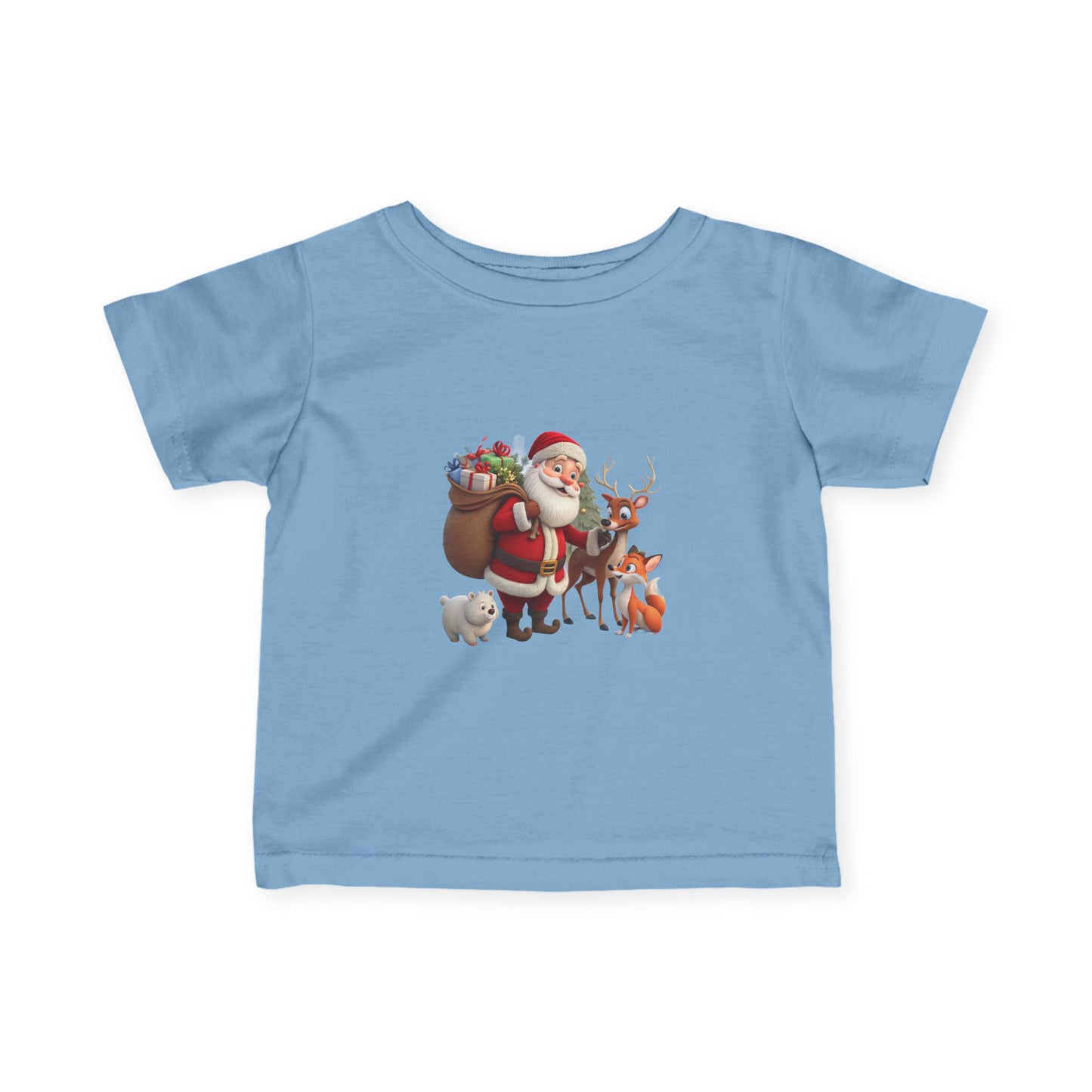 Infant Tee — Cute Santa with Reindeer Christmas Holiday Shirt for Babies