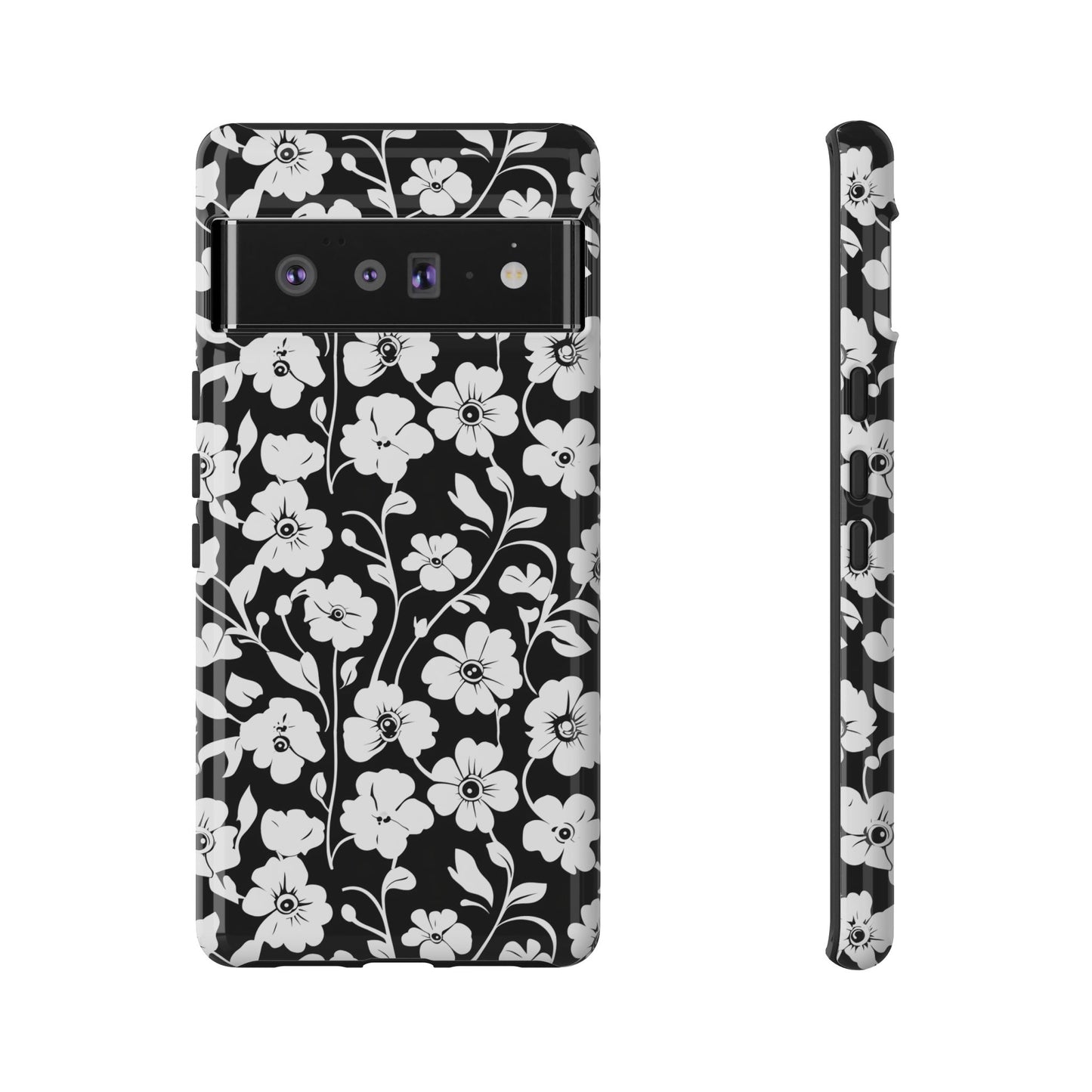 Floral Noir Tough Phone Case — Black & White Flower Protective Cover