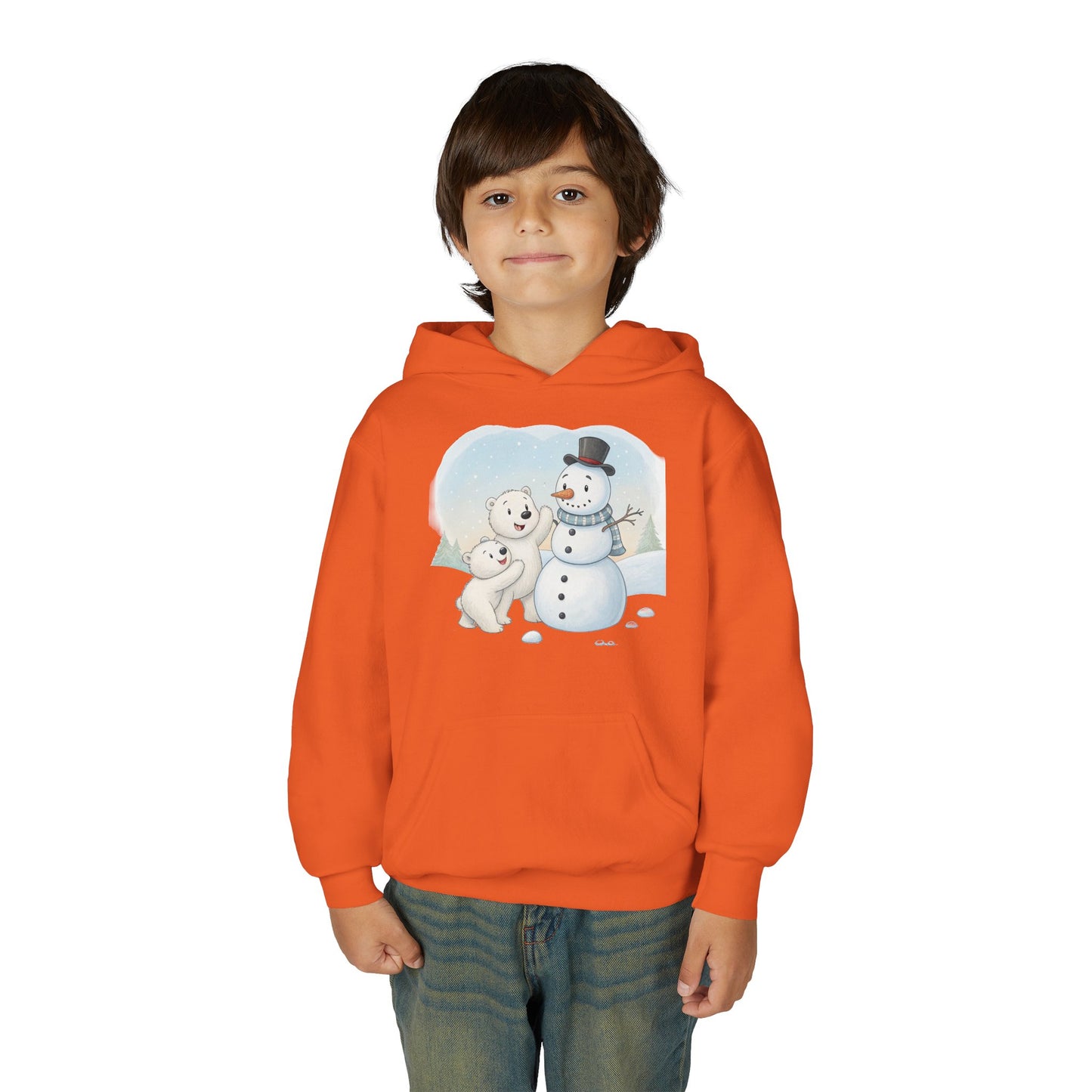 Kids Snowman Hoodie — Cute Polar Bear & Snowman Holiday Sweatshirt