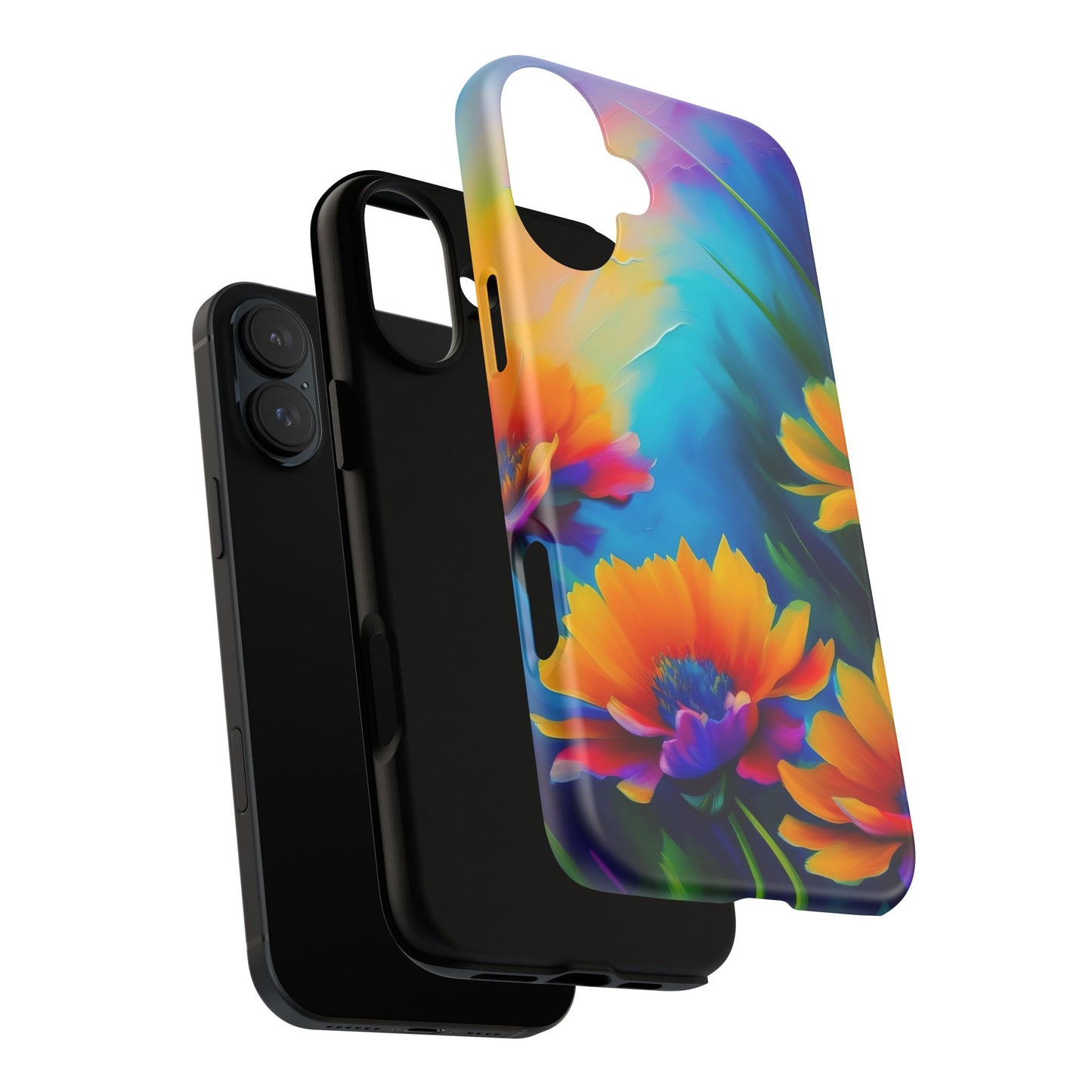 Floral Sunset Tough Phone Case — Vibrant Watercolor Flowers Protective Cover
