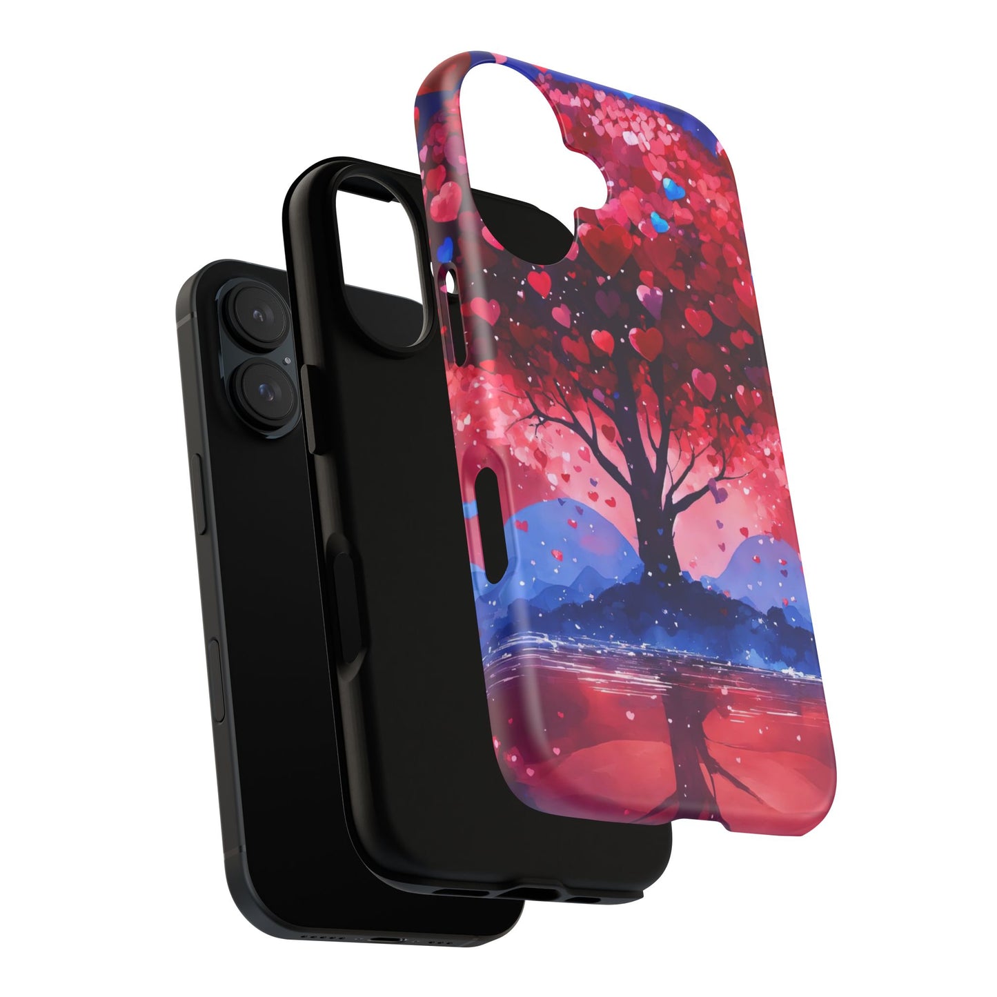 Heart Tree Phone Case — Romantic Red & Blue Protective Tough Case