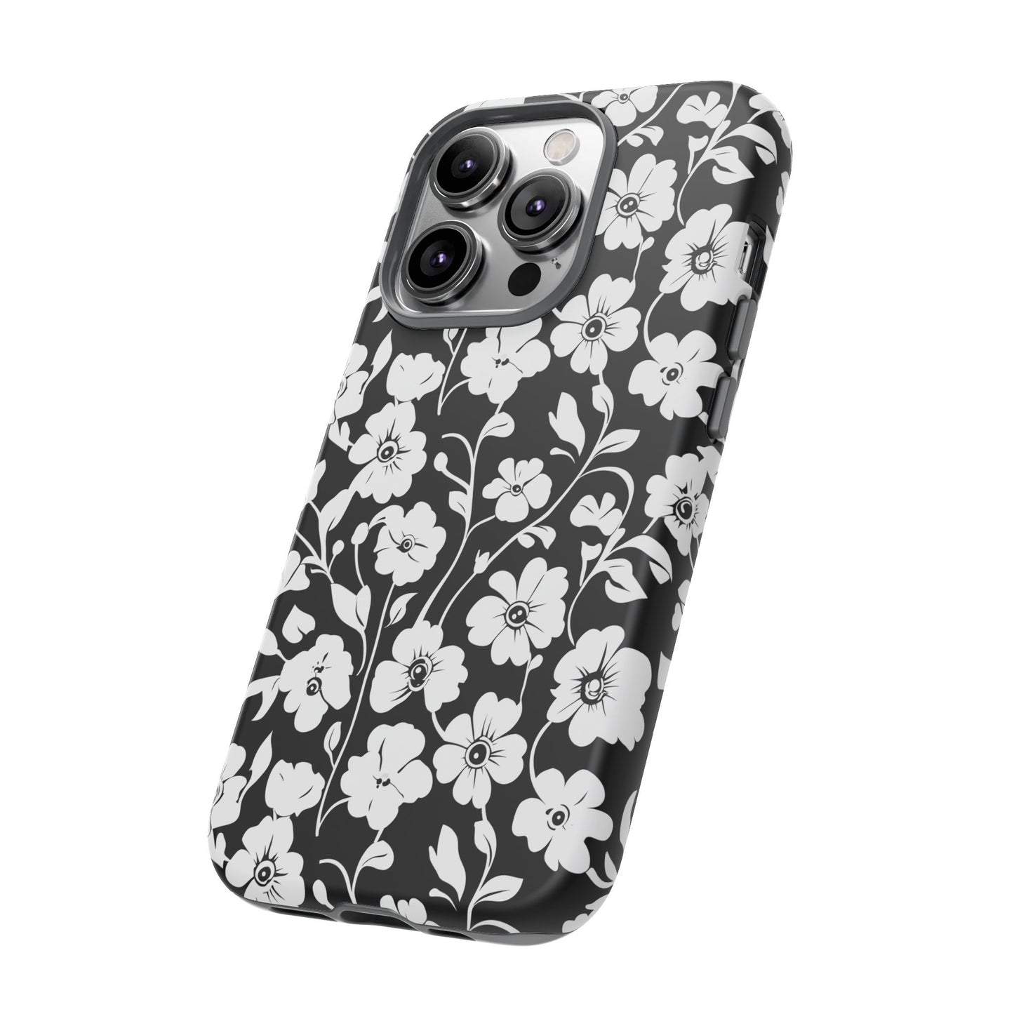 Floral Noir Tough Phone Case — Black & White Flower Protective Cover