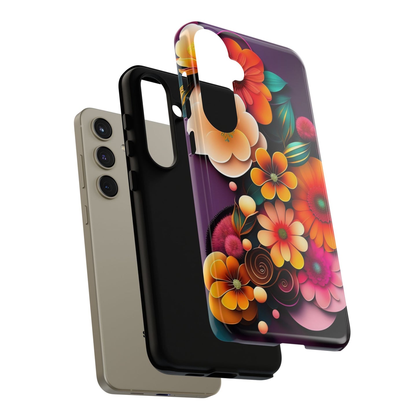 Floral Burst Tough Phone Case — Colorful Retro Flowers Protective Cover