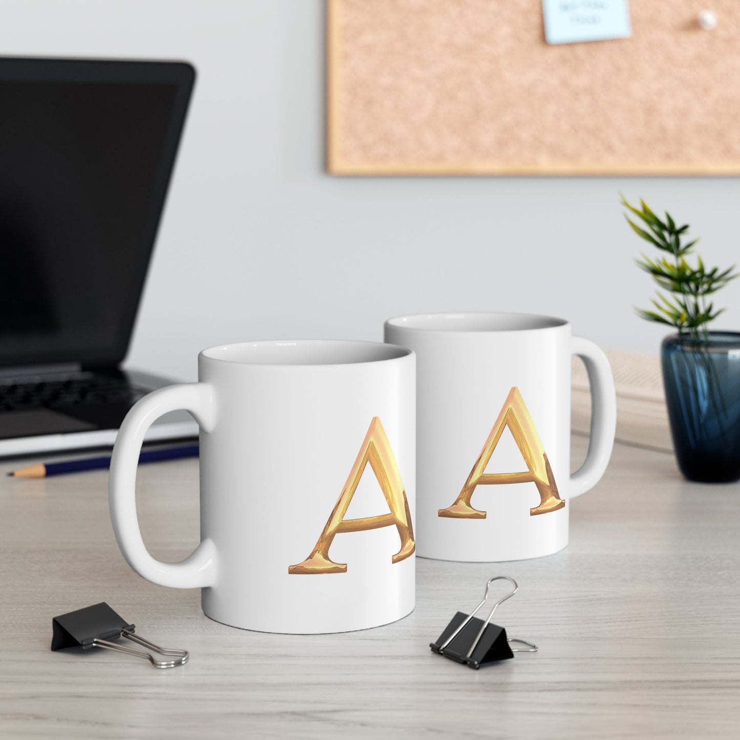 Elegant Golden Letter A Ceramic Mug | Personalized Coffee Cup Letter A